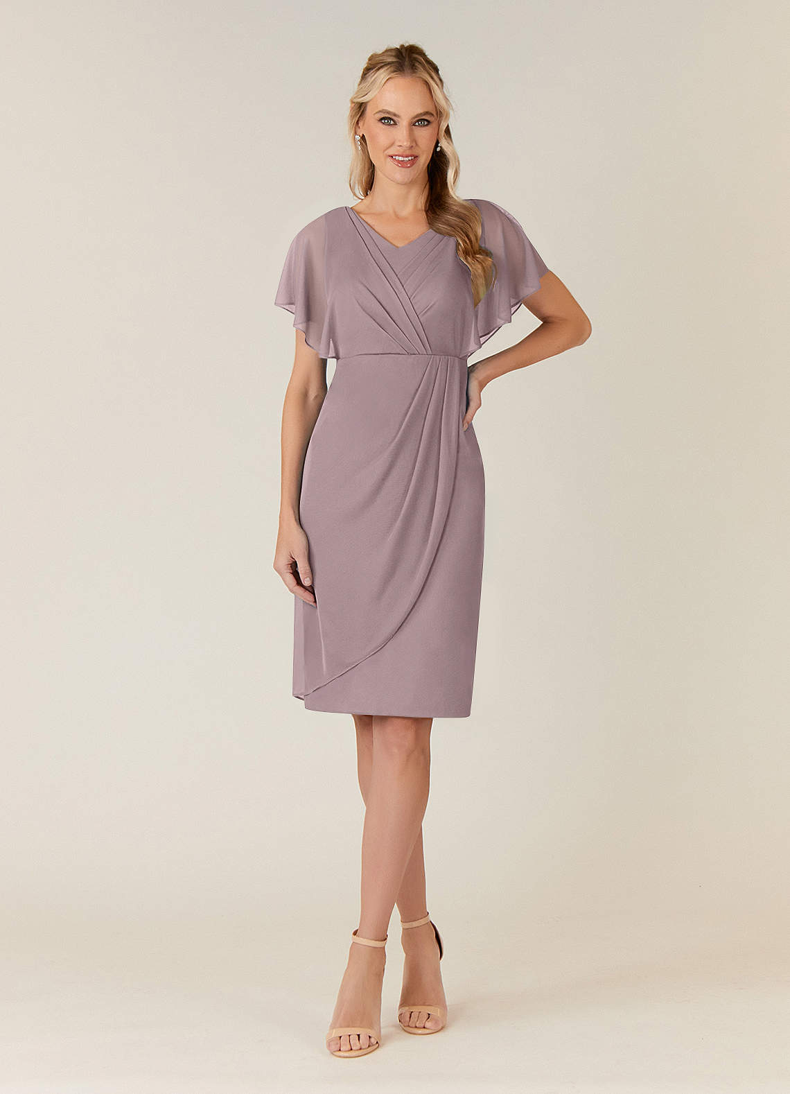 Azazie Waverly Mother of the Bride Dresses Dusk Sheath Pleated Mesh Dress image1