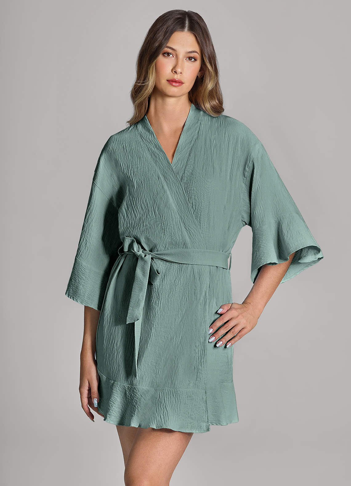 front Matching Color Ruffled Cloud-Soft Robe