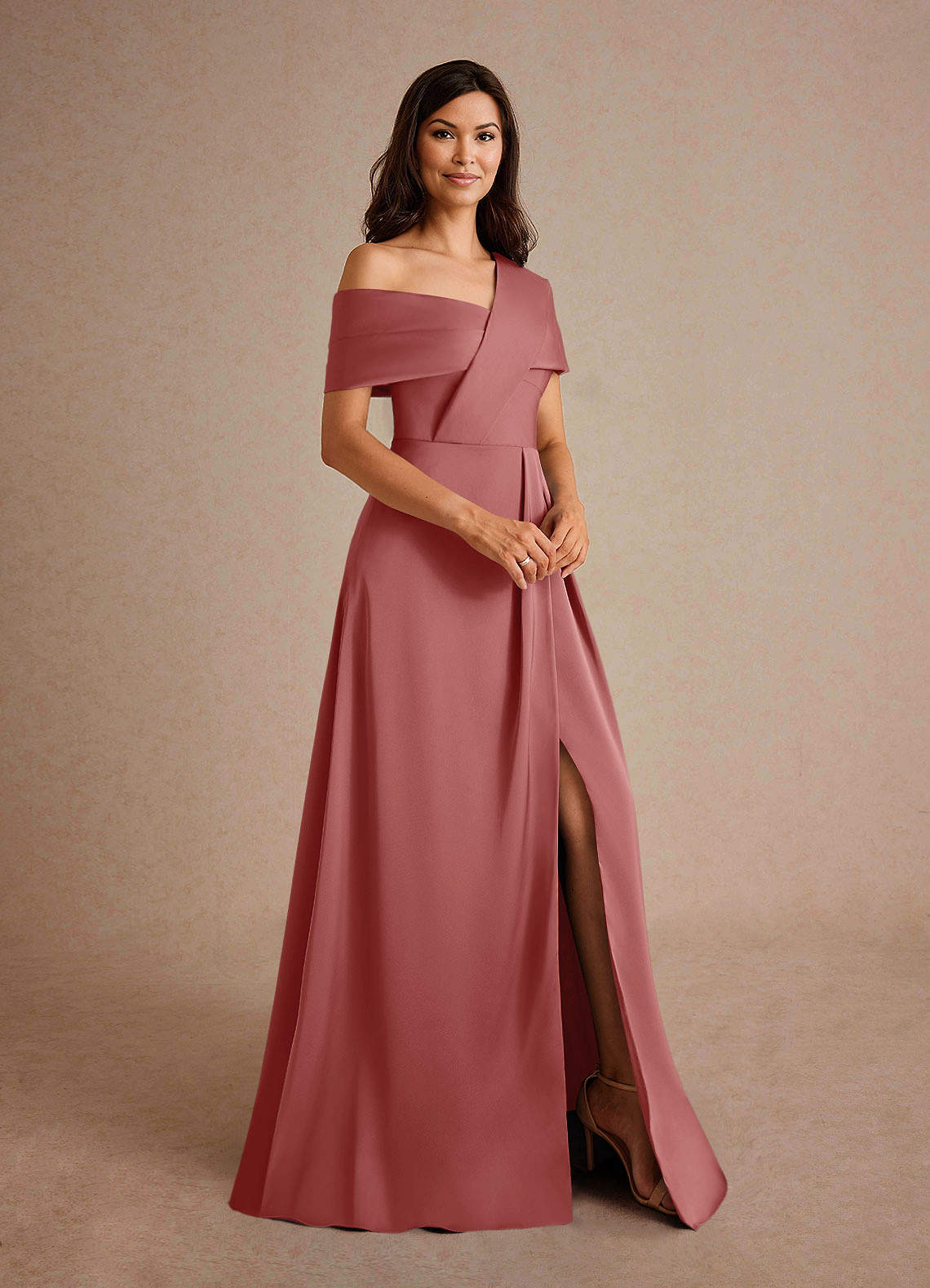 Azazie Milton Mother of the Bride Dresses Antique Rose A-Line Pleated Stretch Satin Dress image5