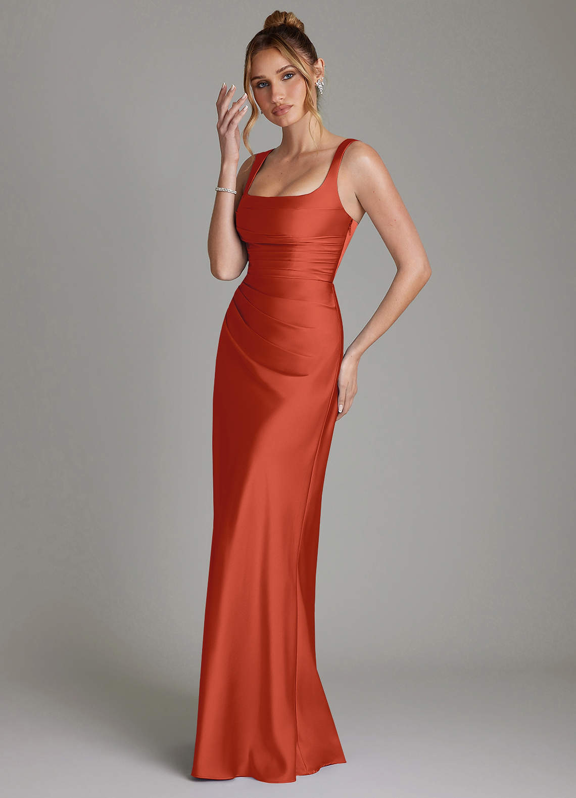 rust bridesmaid dress Azazie Mermaid Square Neck Floor-Length Stretch Satin Dresses Elevate your occasion look Color:BLUE-VINTAGE-WASHED Mismatched floor length gowns tiered dress maxi Crochet clothes for women