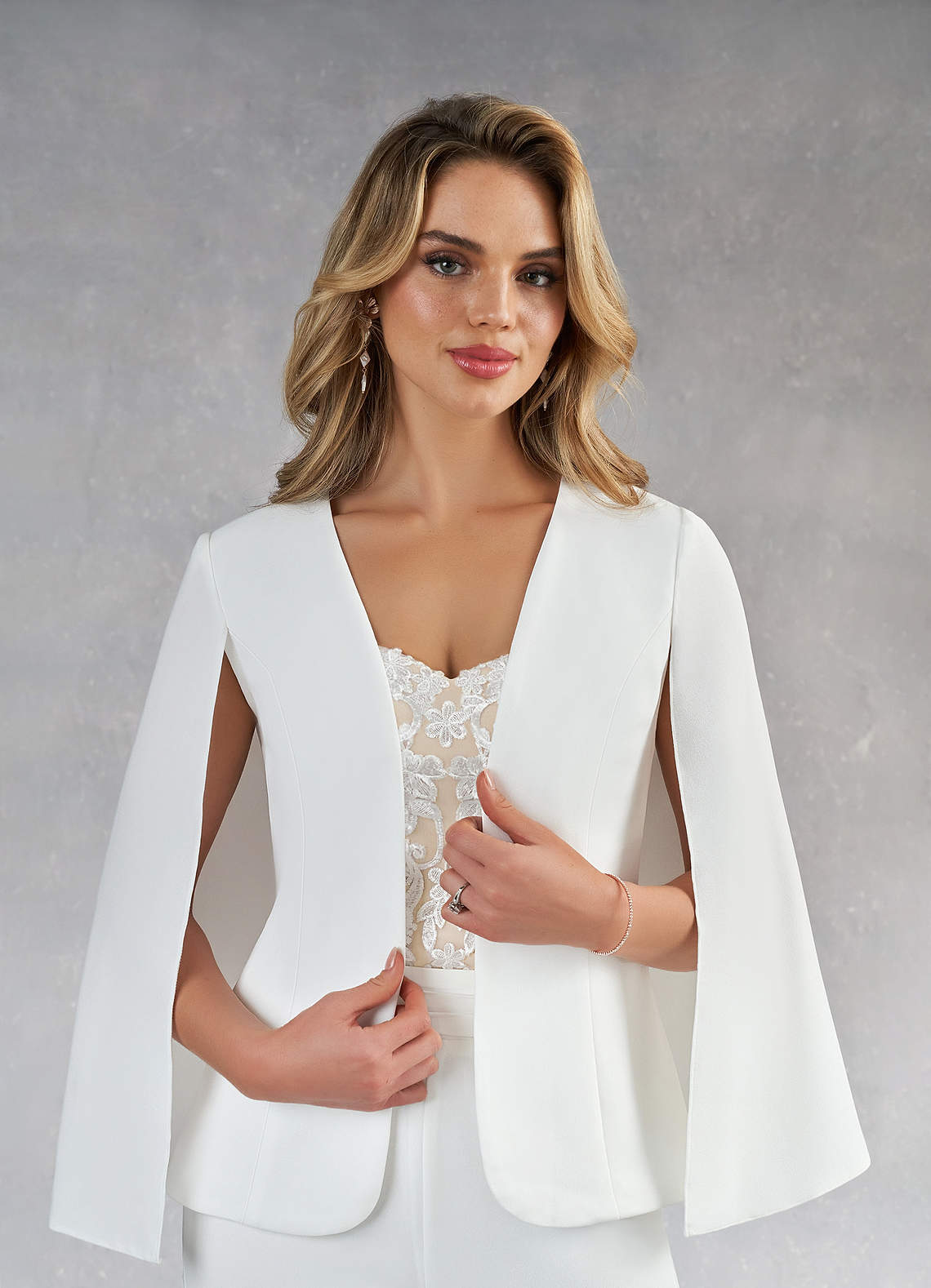 Azazie Tiffany Wedding Dresses Diamond White Champagne Pant Styles Lace Stretch Crepe Dress image6