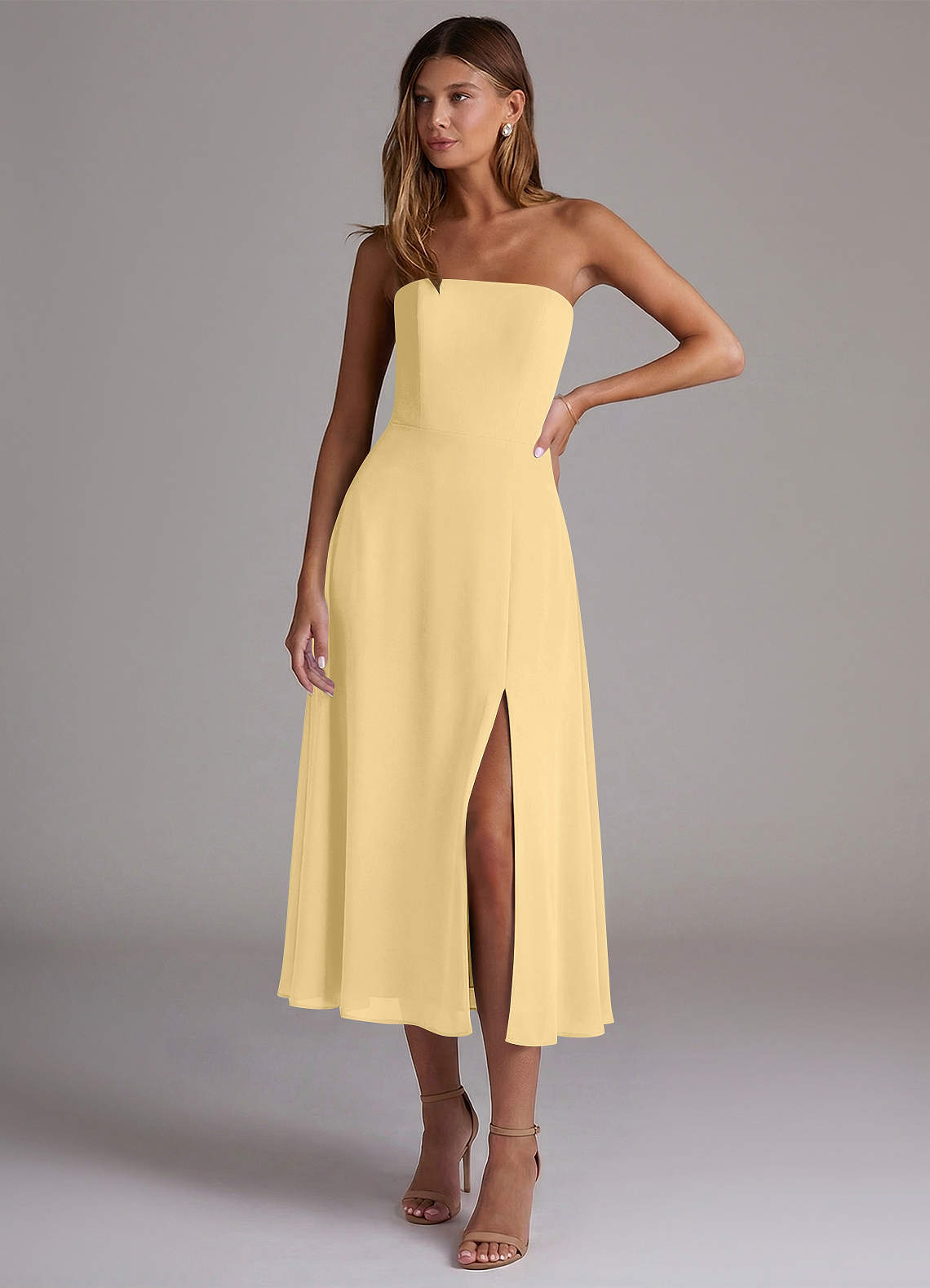 yellow tea length bridesmaid dresses Simple Yellow Sweetheart Neck Tea Length Prom Dress, Yellow Formal Dress US 16 / Custom Color