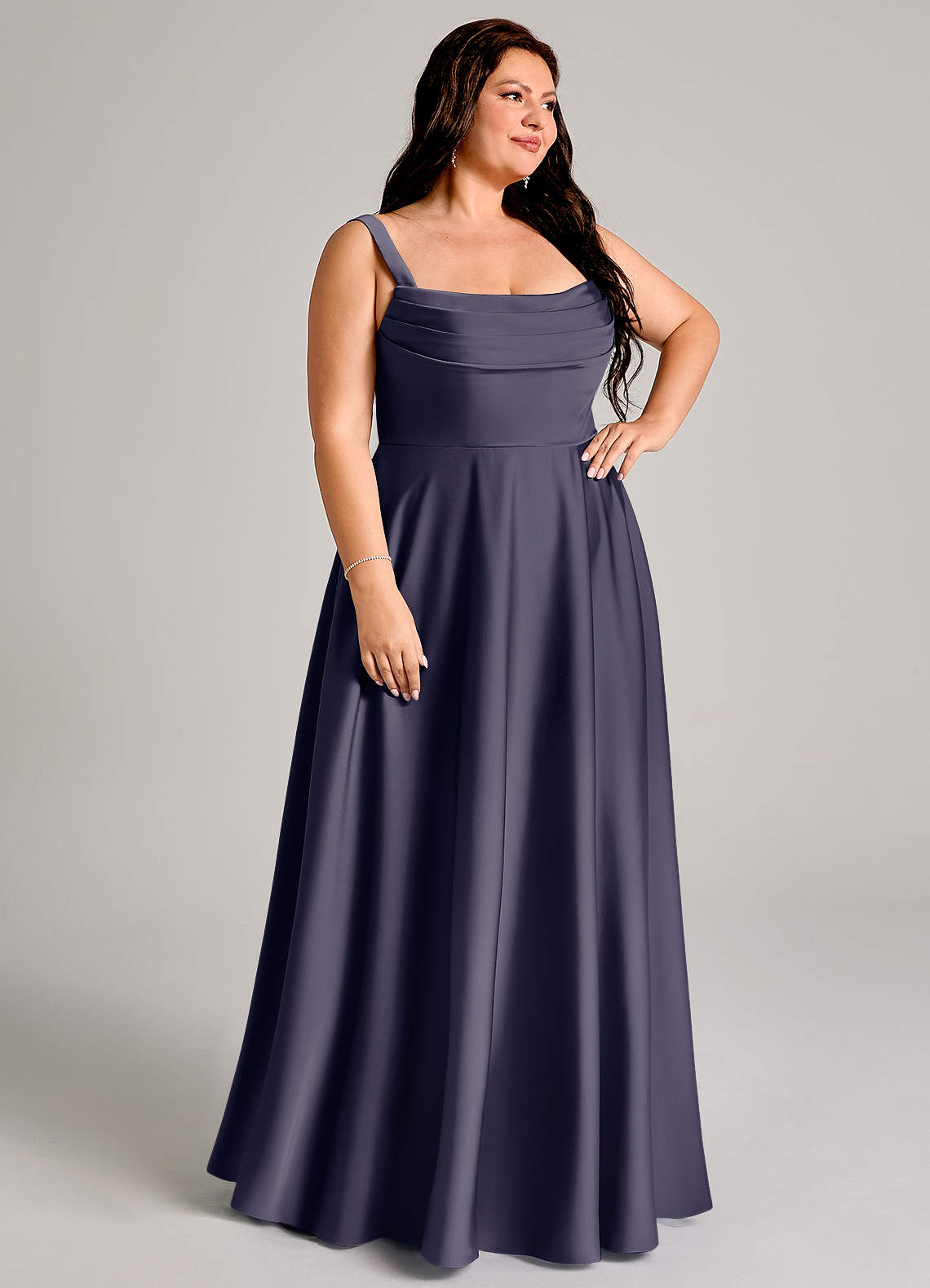 Azazie Shaude Bridesmaid Dresses Stormy A-Line Pleated Stretch Satin Dress image9