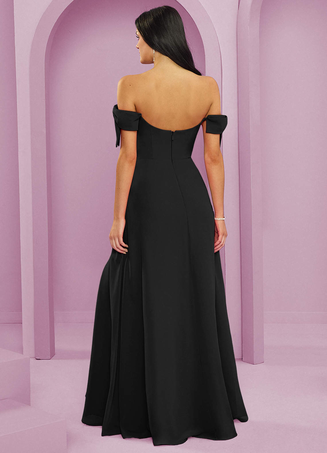 Barbie ♥ Azazie Bridesmaid Dresses Black A-Line Off the Shoulder Chiffon Convertible Dress image1