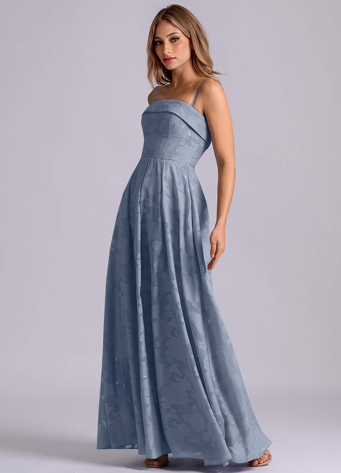 Azazie Lucienne Bridesmaid Dresses Dusty Blue A-Line Strapless Floral Burnout Dress image6