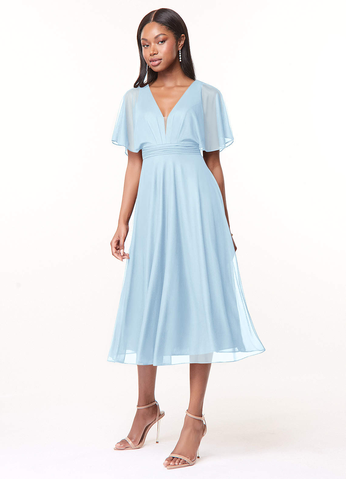 Azazie Tinsley Ready to Ship Sky Blue Mesh Bridesmaid Dresses | Azazie