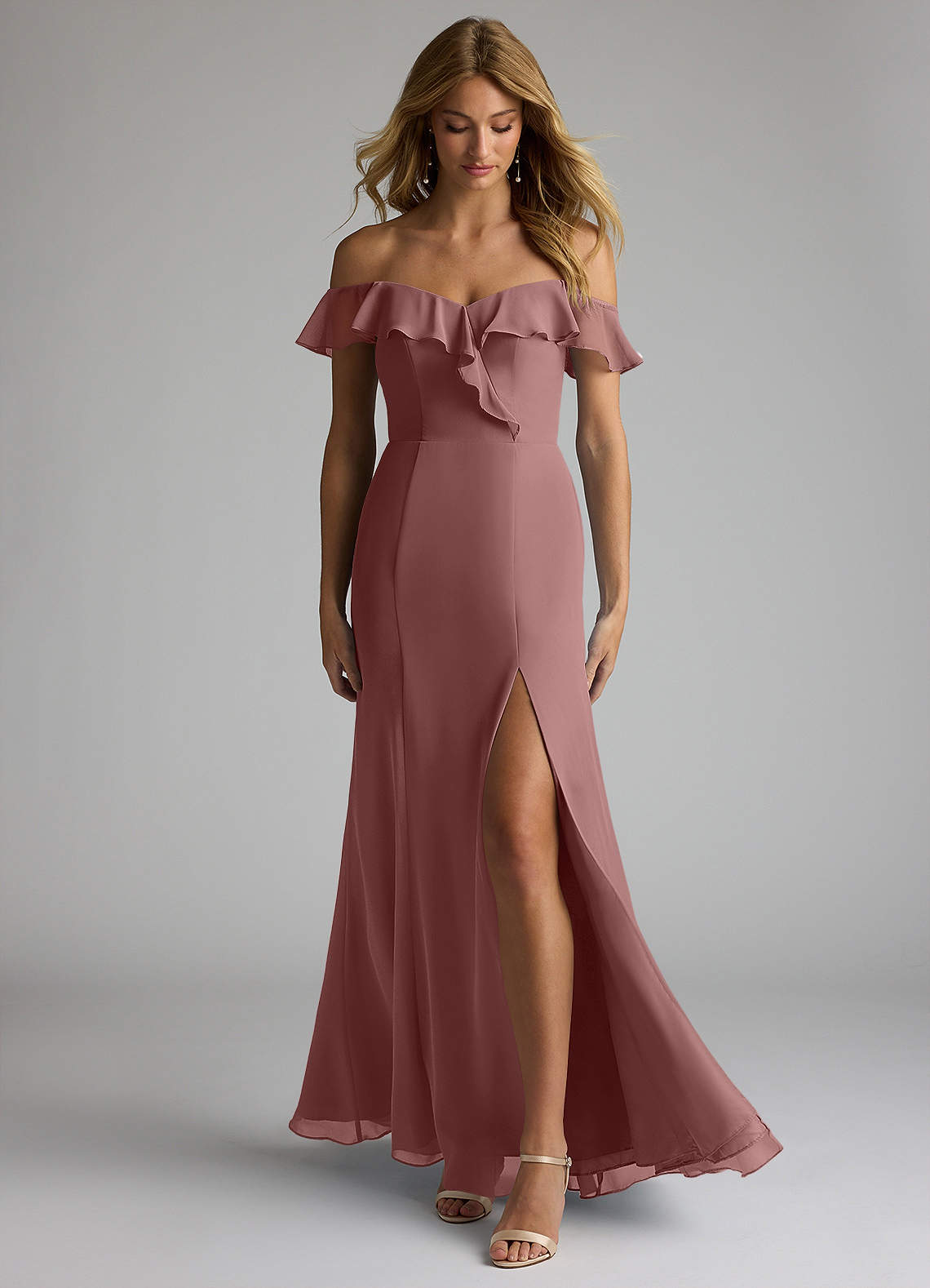 Azazie Sophie Jurken voor bruidsmeisjes Converteerbaar Jurk van Chiffon met A-Lijn Off the Shoulder Woestijnroos image1