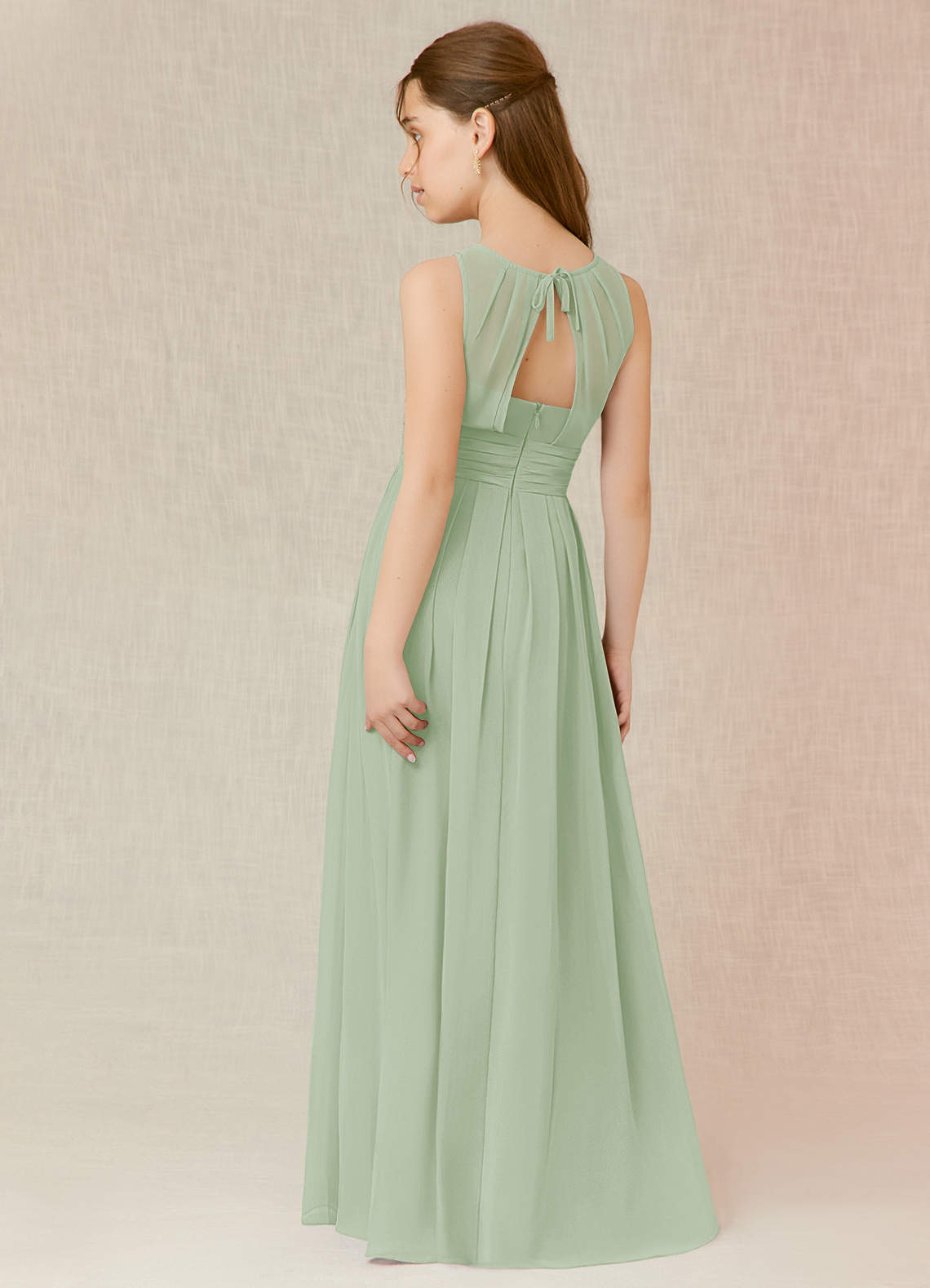Azazie Bibiane Junior Dusty Sage A-Line Pleated Chiffon Dress image4