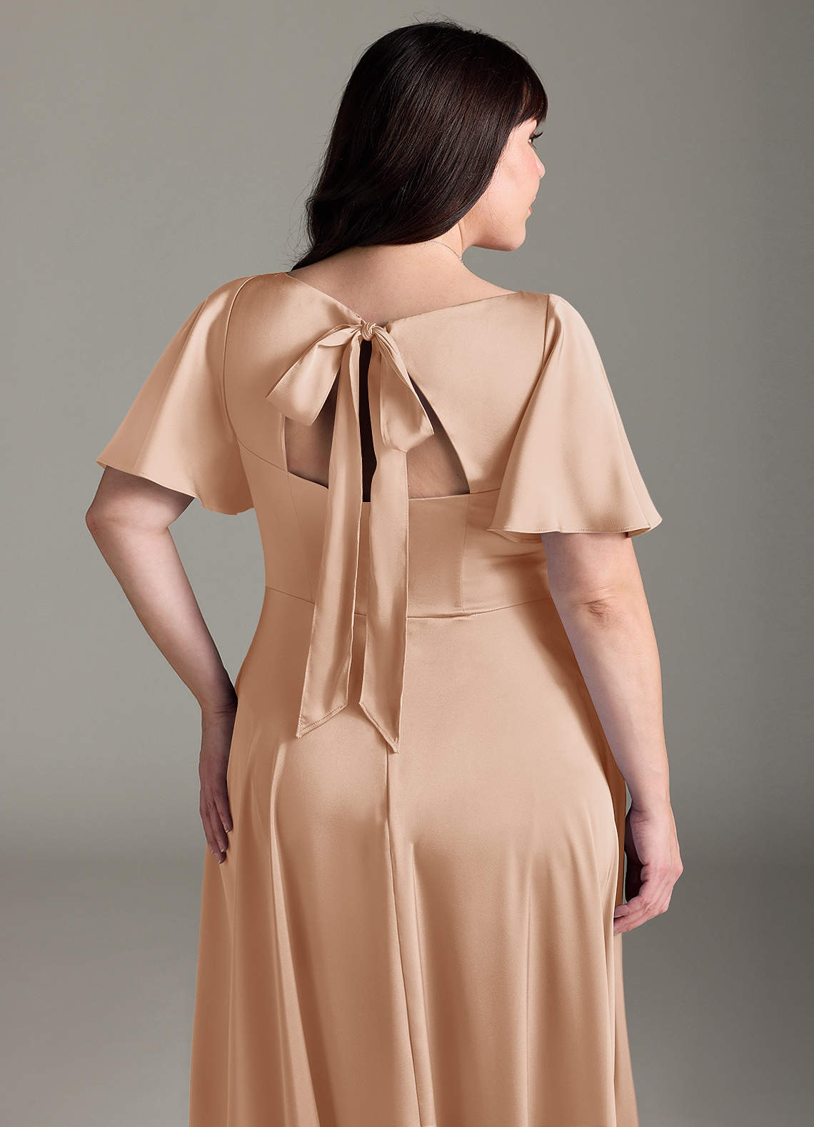 Azazie Kimber Bridesmaid Dresses English Rose A-Line Ruched Stretch Satin Dress image11