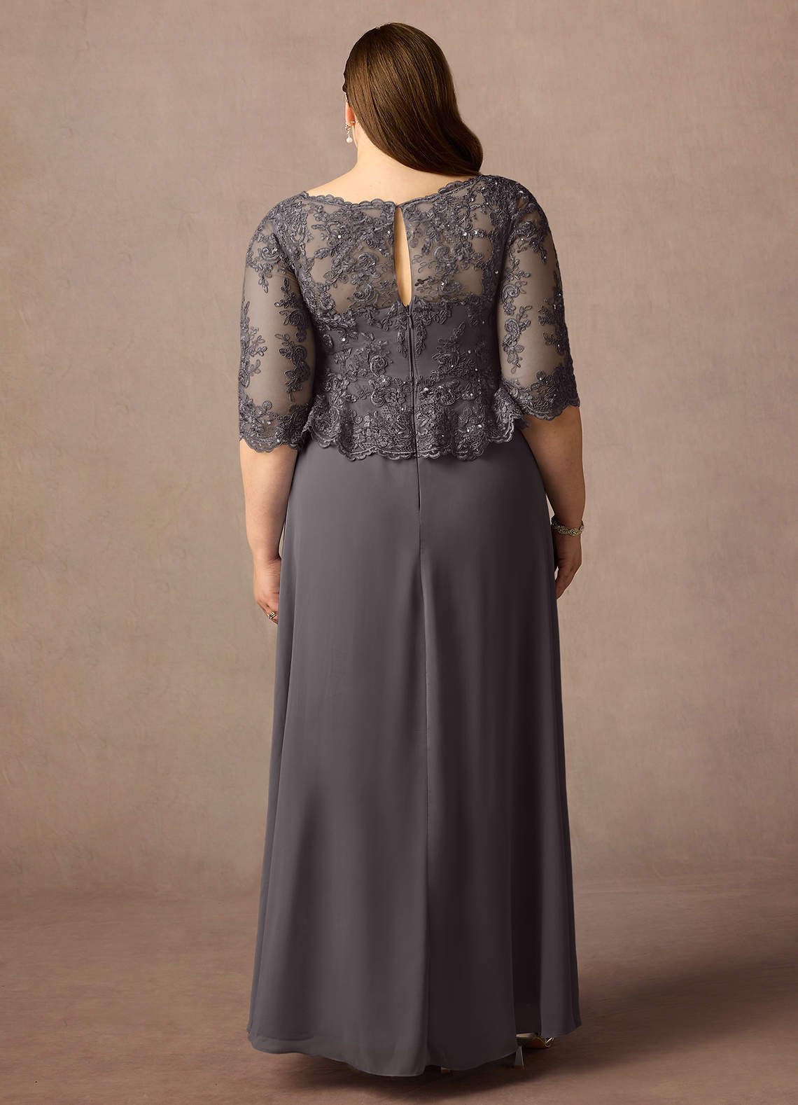 Azazie Averie Steel Grey A-Line Boatneck Sequins Chiffon Dress