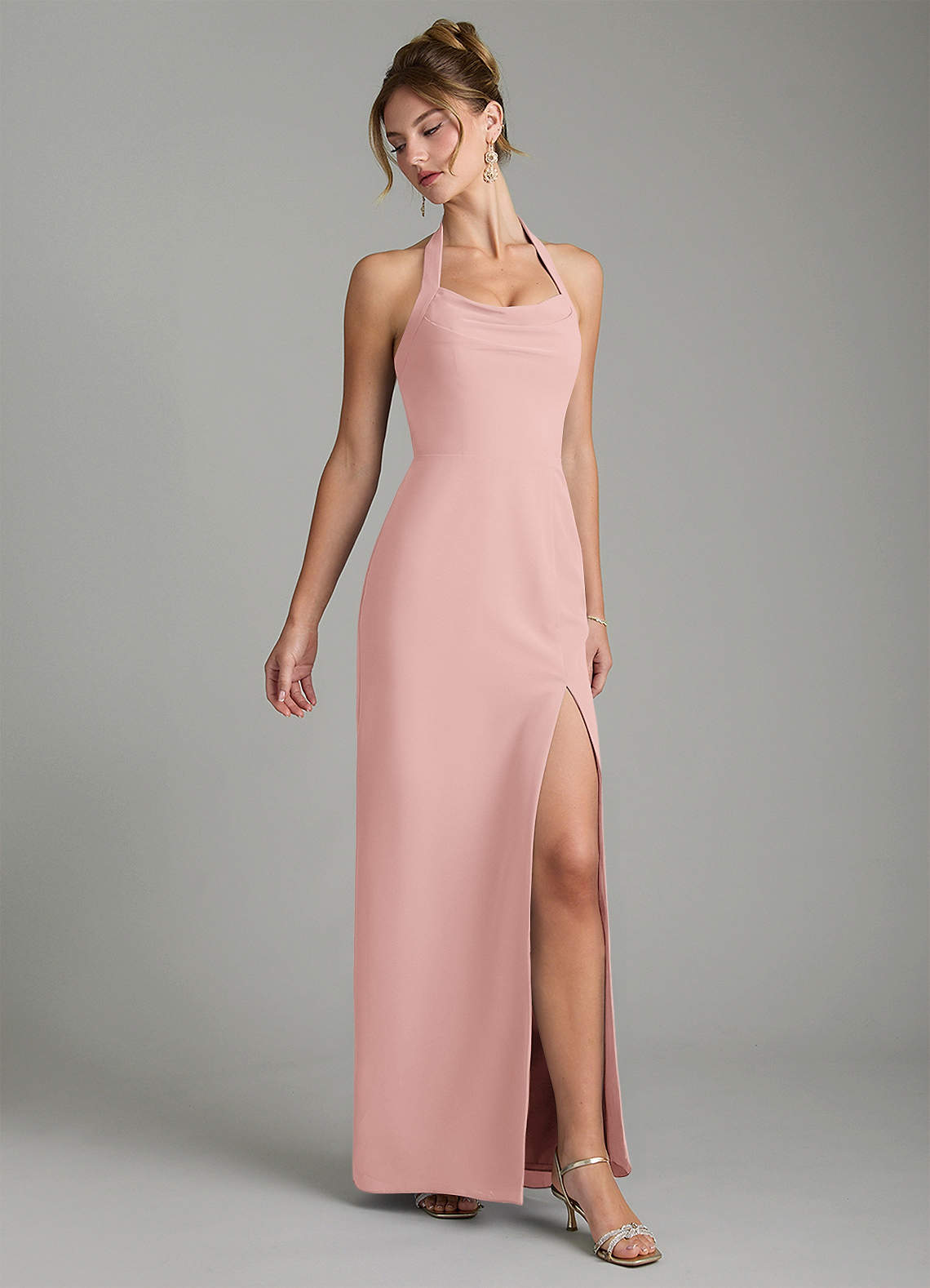 Azazie Arnelle At-home Try On Dresses Dusty Sage Sheath Pleated Chiffon Dress image2