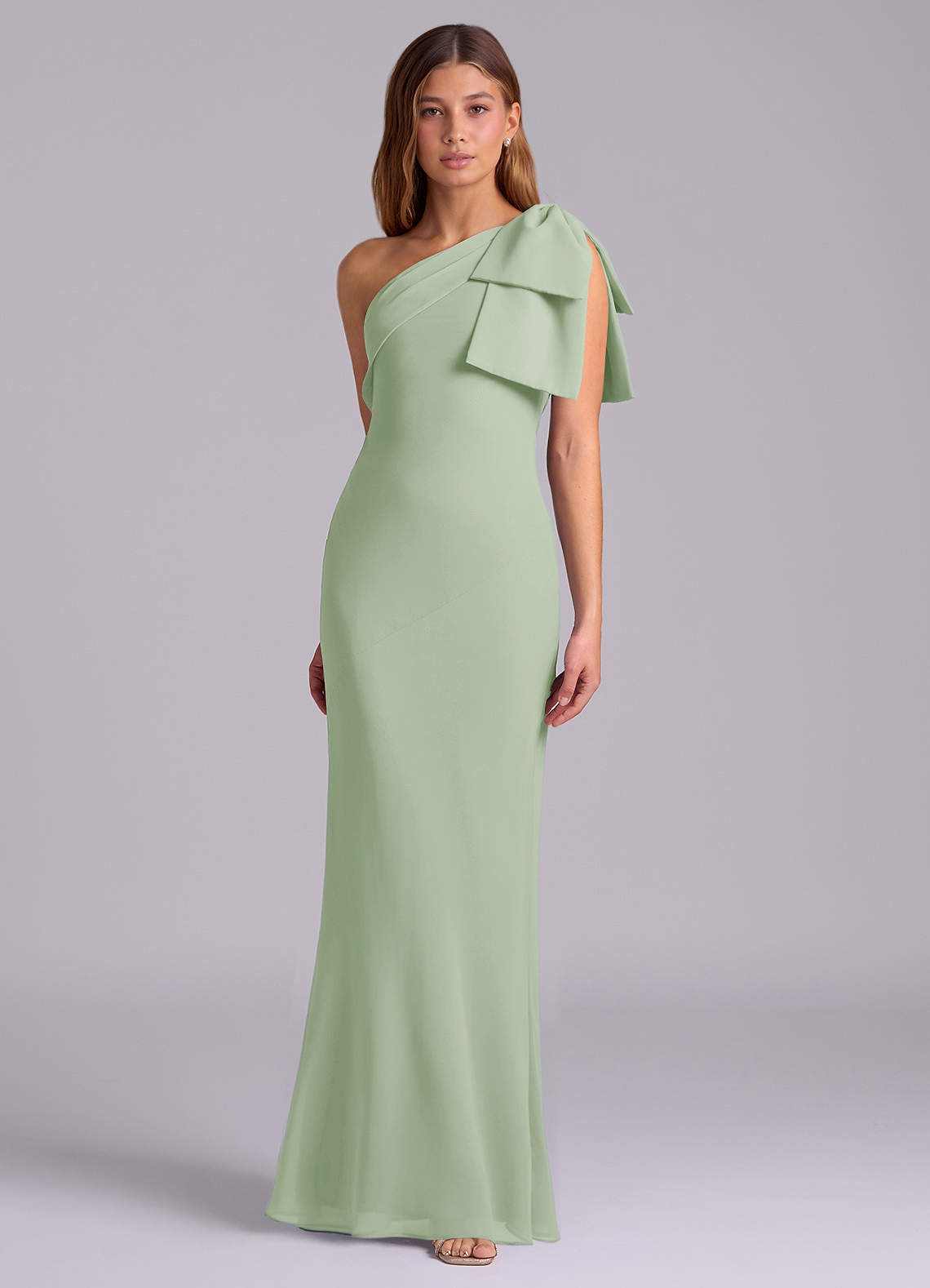 Azazie Yuanna Bridesmaid Dresses Dusty Sage Mermaid One Shoulder Chiffon Dress image4