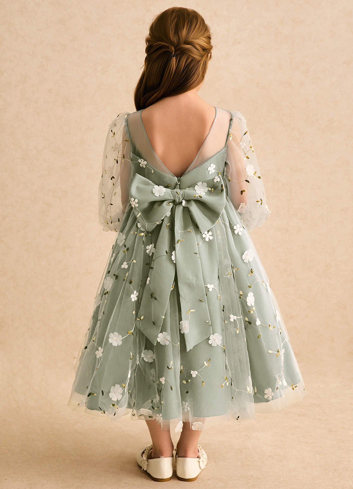 Azazie Elowen Flower Girl Dresses Pistachio A-Line Sweetheart Neckline Lace Dress image1
