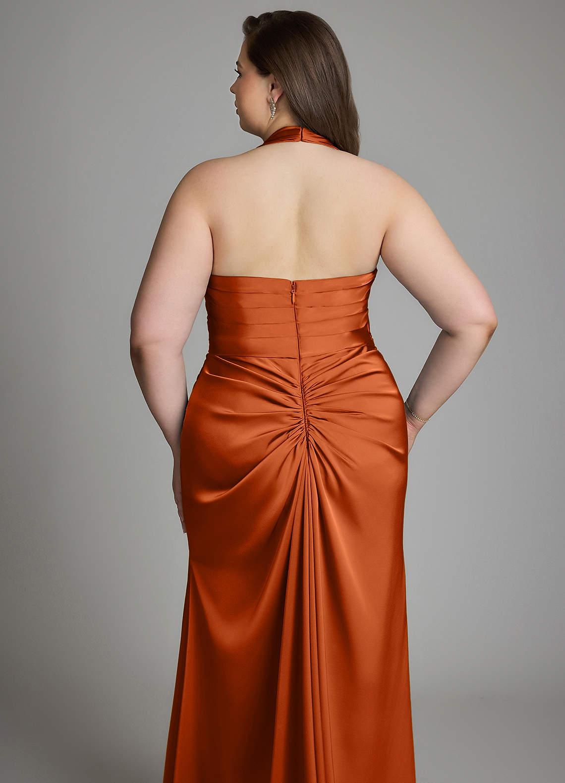 Azazie Destiny Bridesmaid Dresses Burnt Orange Mermaid Sweetheart Neckline Stretch Satin Dress image12