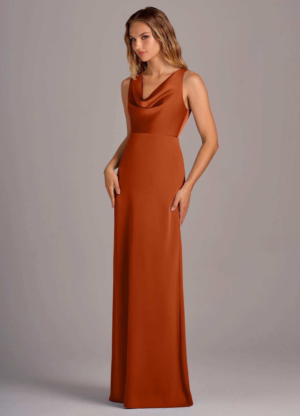 burnt orange cocktail dress Azazie Wrenlee