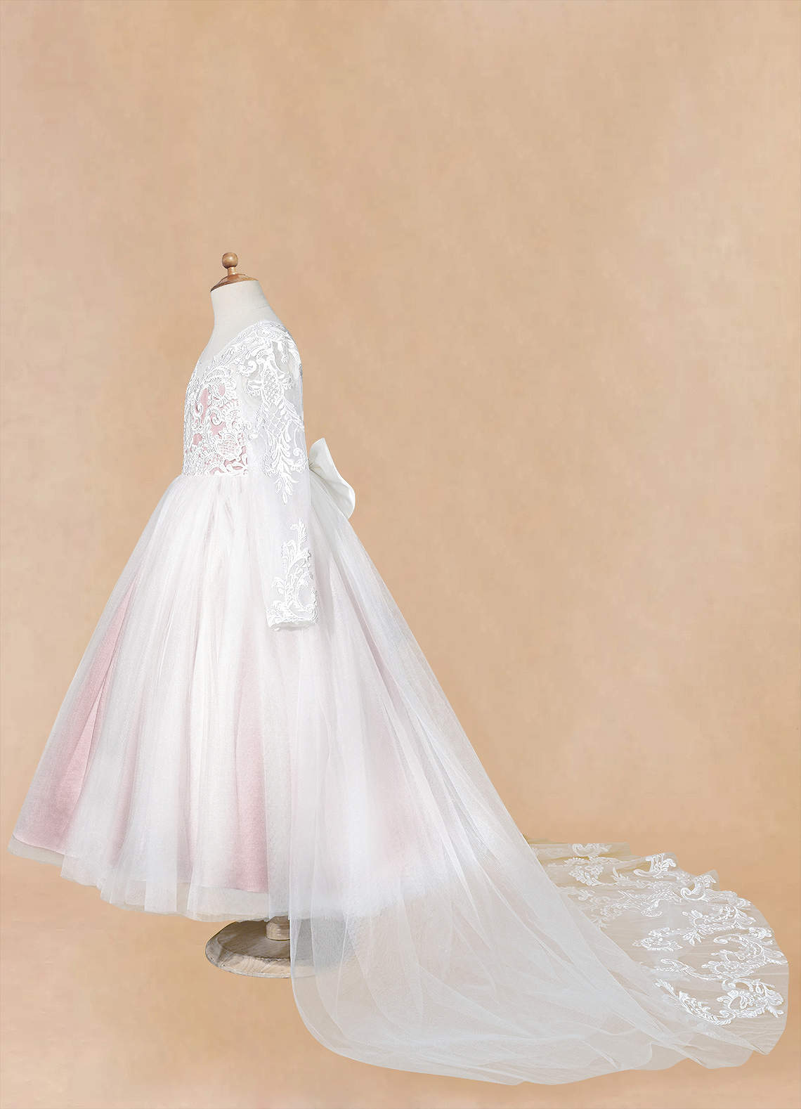 Azazie Elodie Robe Demoiselle D'honneur Fillette Robe Princesse en Dentelle Ivoire Rose Poussiéreux image13