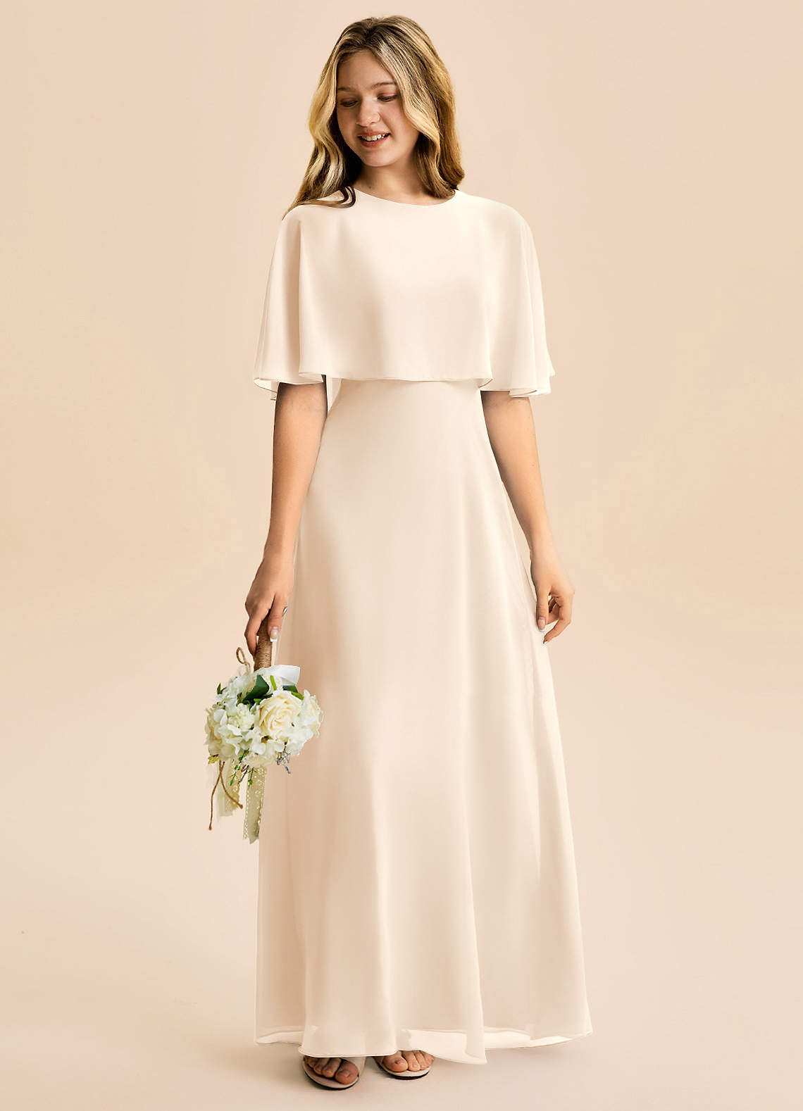 Azazie Maris Junior Robe Trapèze en Mousseline de soie Albâtre Blanc image5