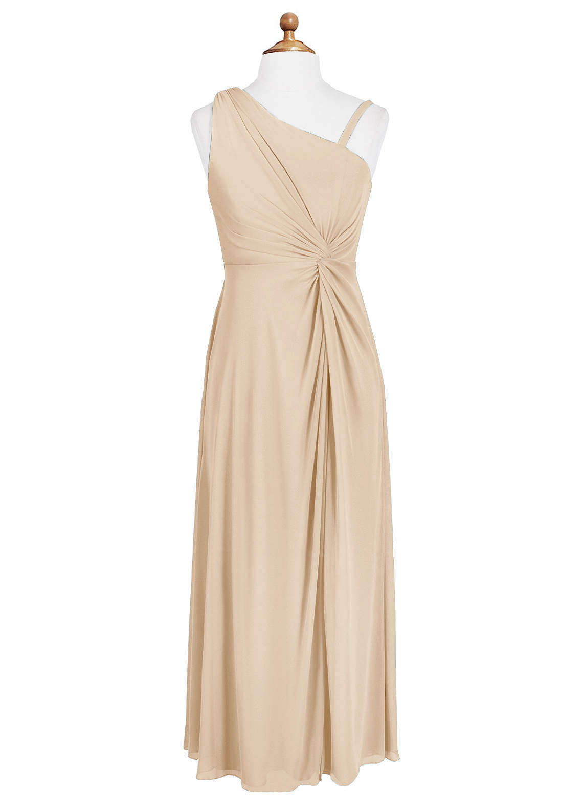 Azazie Brooke Junior Champagne A-Line Pleated Mesh Dress image4