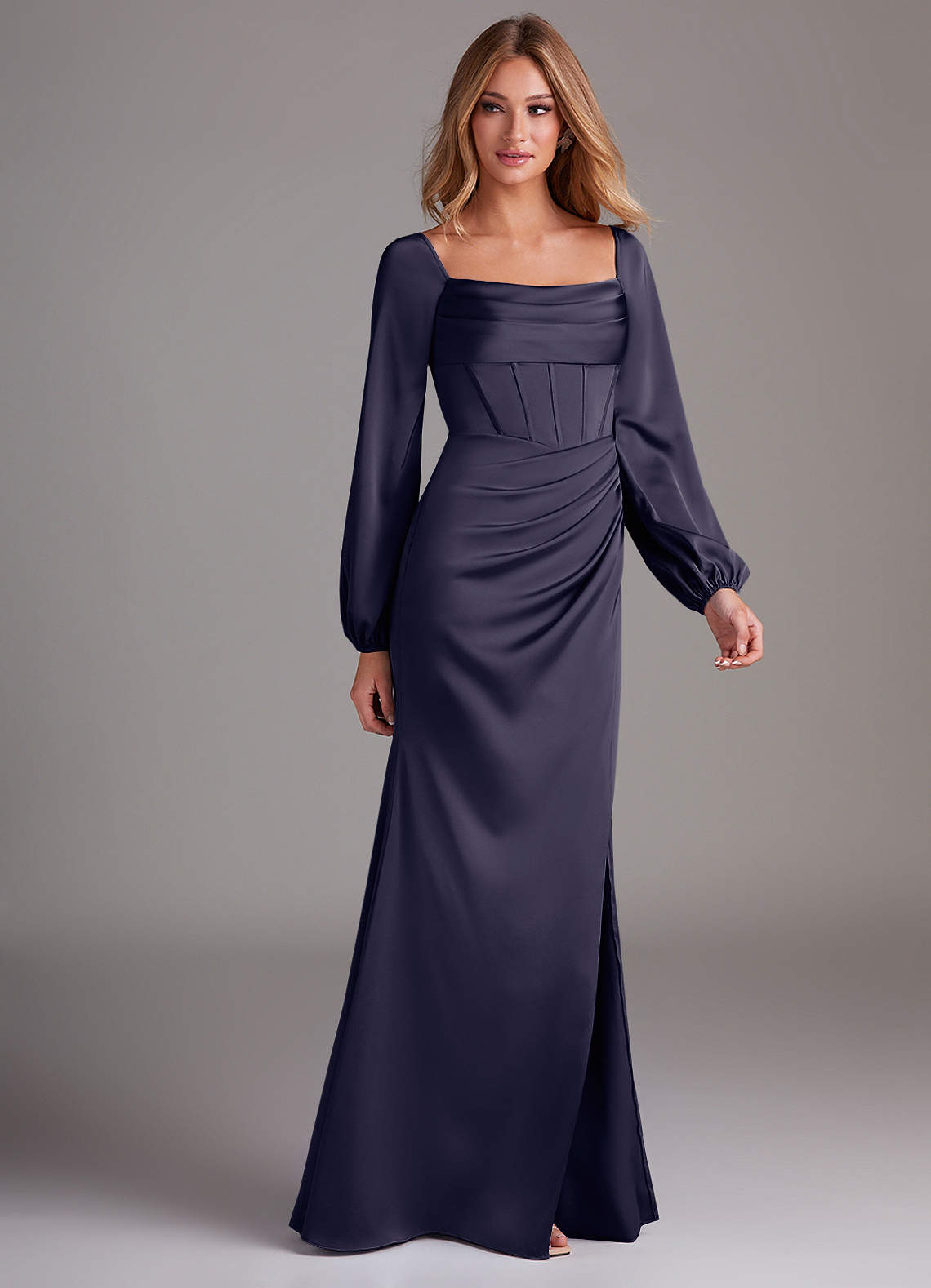 stormy grey bridesmaid dresses Azazie Palerma