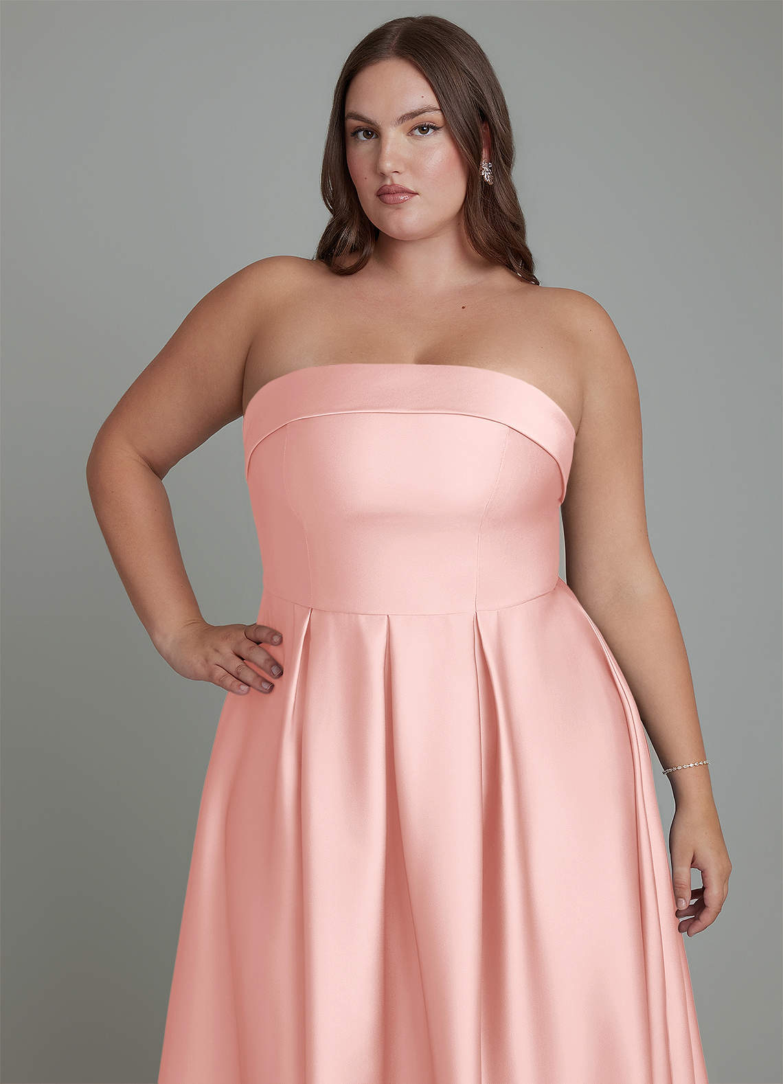 Azazie Lucienne Bridesmaid Dresses Powder Pink A-Line Strapless Stretch Satin Convertible Dress image12