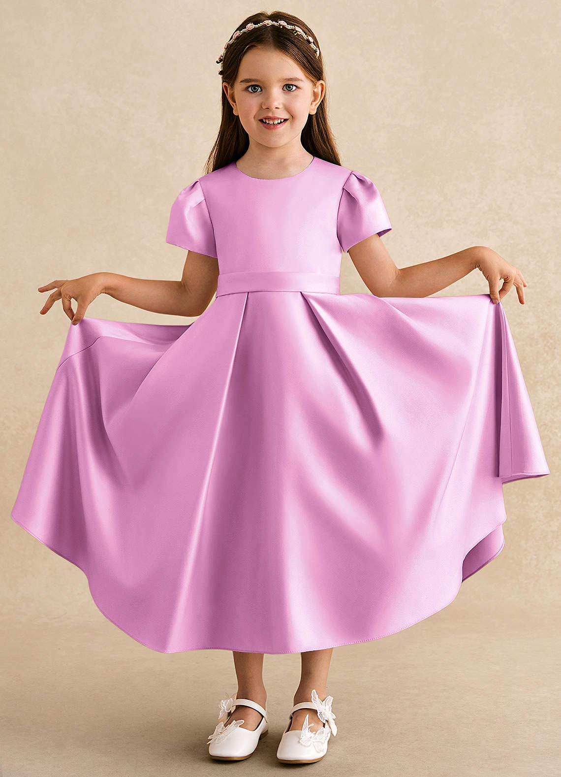 Azazie Princess Candy Pink A-Line Pleated Matte Satin Dress | Azazie