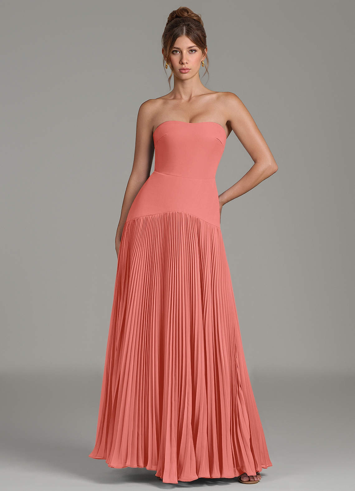 salmon colored formal dresses La Femme Strappy Long Neon Coral Prom Dress