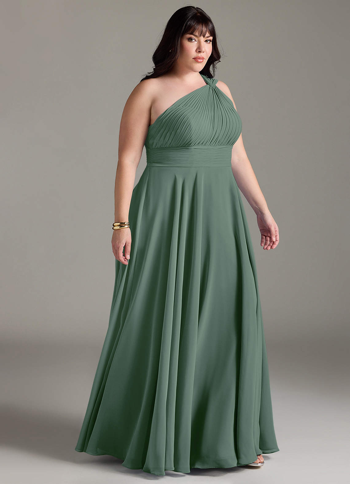 Azazie Charlize Bridesmaid Dresses Eucalyptus A-Line One Shoulder Chiffon Dress image9