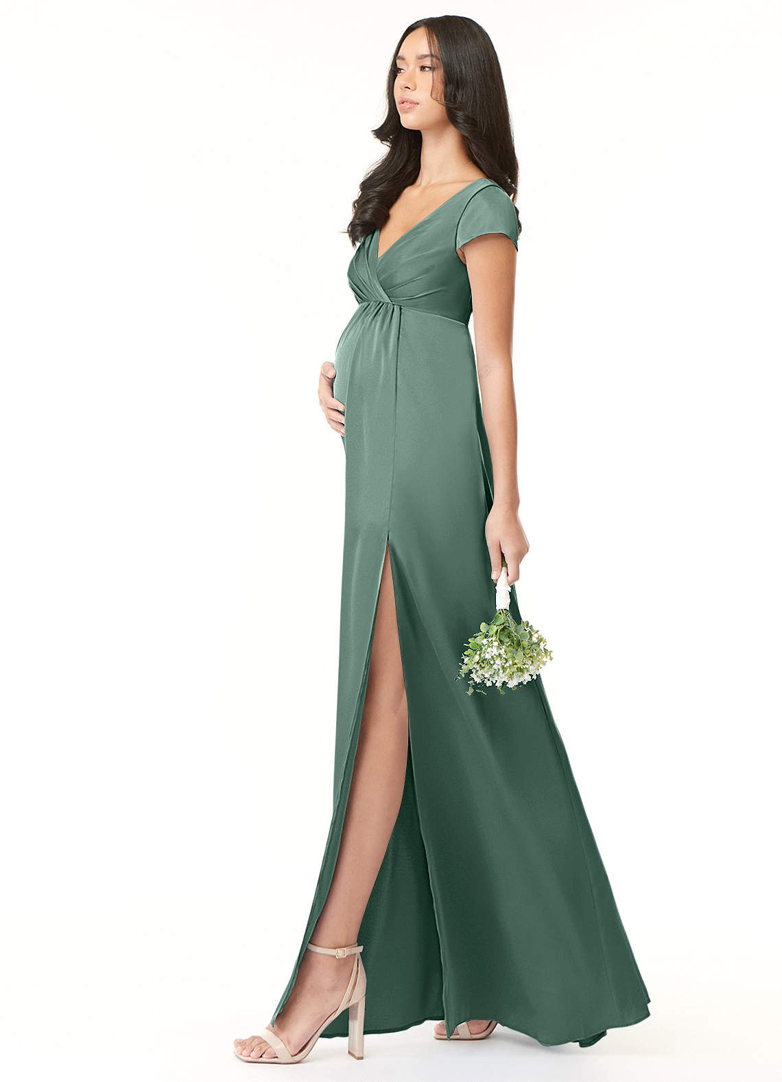 Azazie Allessia Maternity Bridesmaid Dresses A-Line Pleated Stretch Satin Floor-Length Dress image2