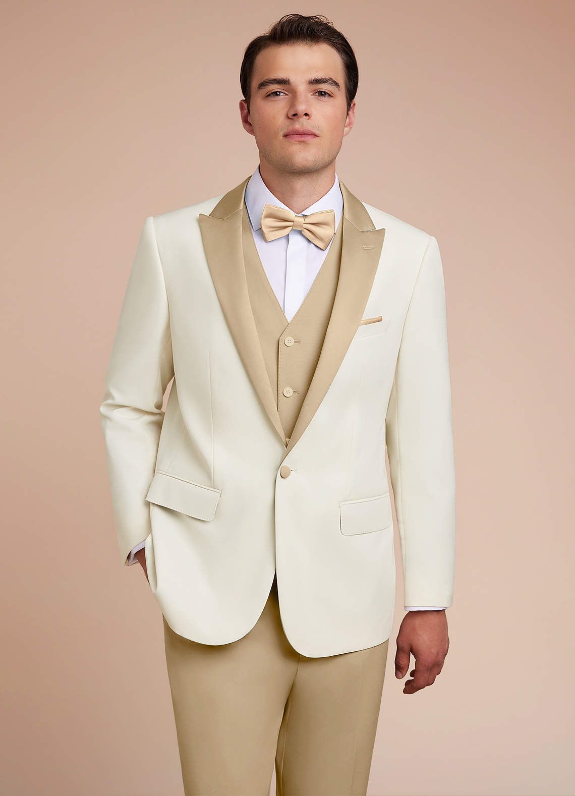 front Adrian Champagne Shawl Lapel Structured Stretch Tuxedo Jacket