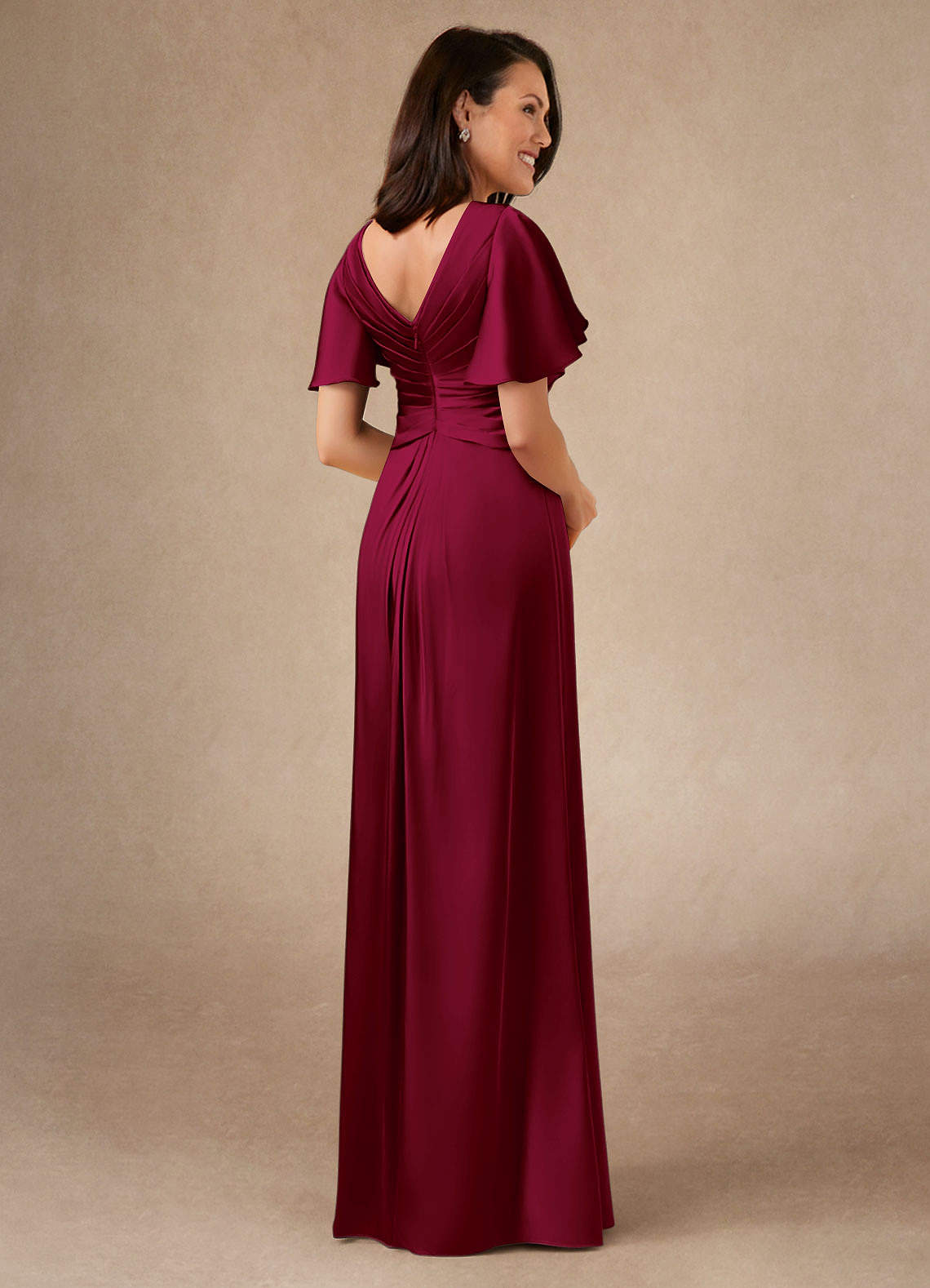 Azazie Emmeline Mère de la mariée Robes Robe Trapèze en Satin extensible Plissée Bourgogne image1