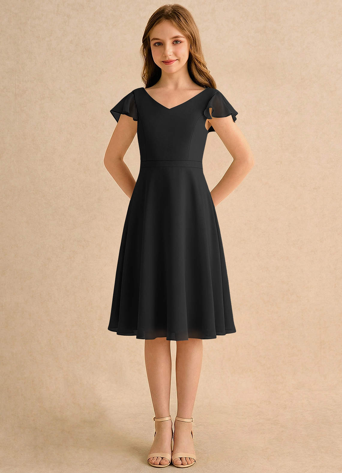 Azazie Narin Girls Formal Flower Girl Klänningar Klä A-Line i Chiffong med ärmar image4