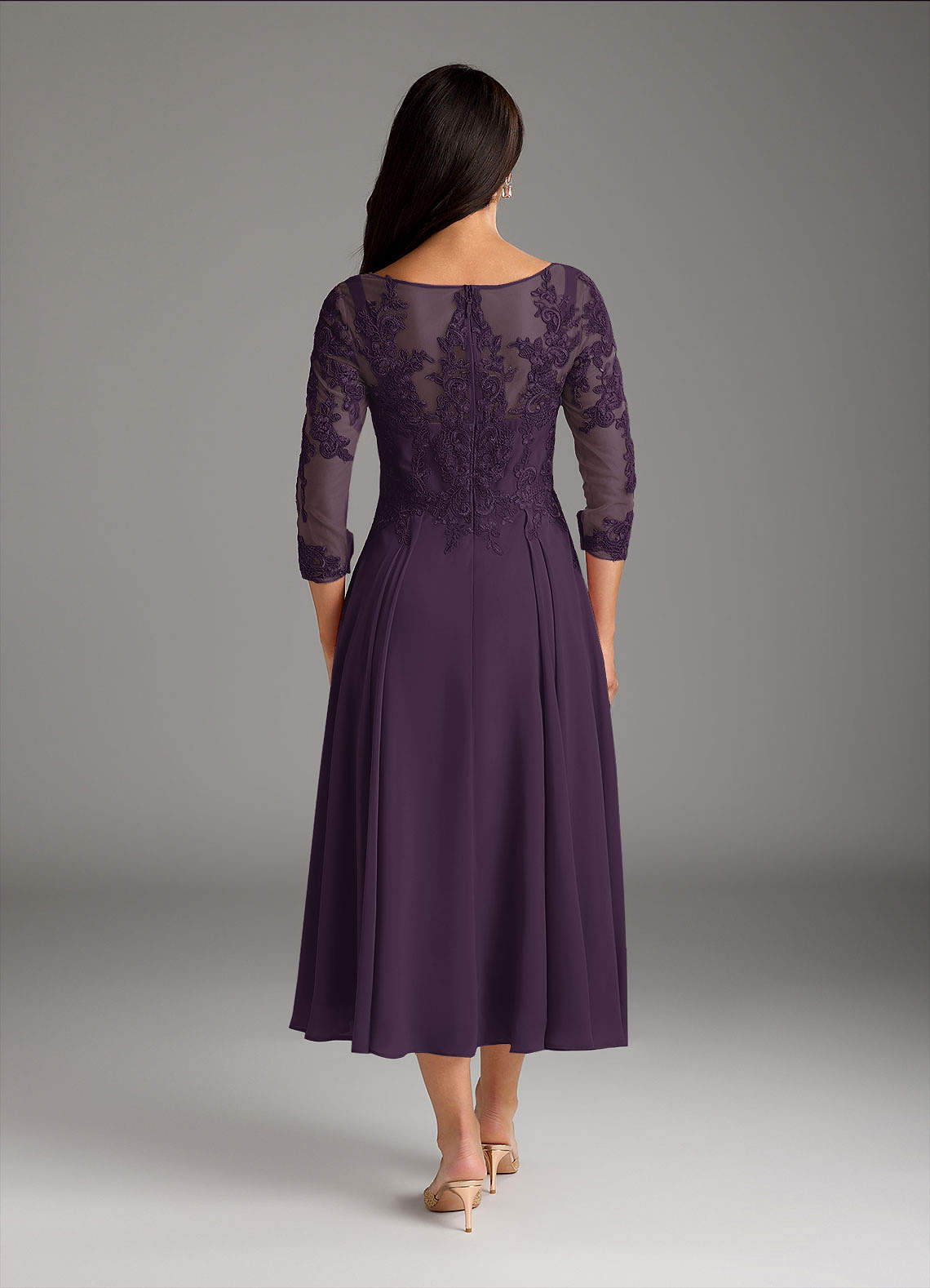 Azazie Marge Mother of the Bride Dresses Plum A-Line Scoop Lace Chiffon Dress image2