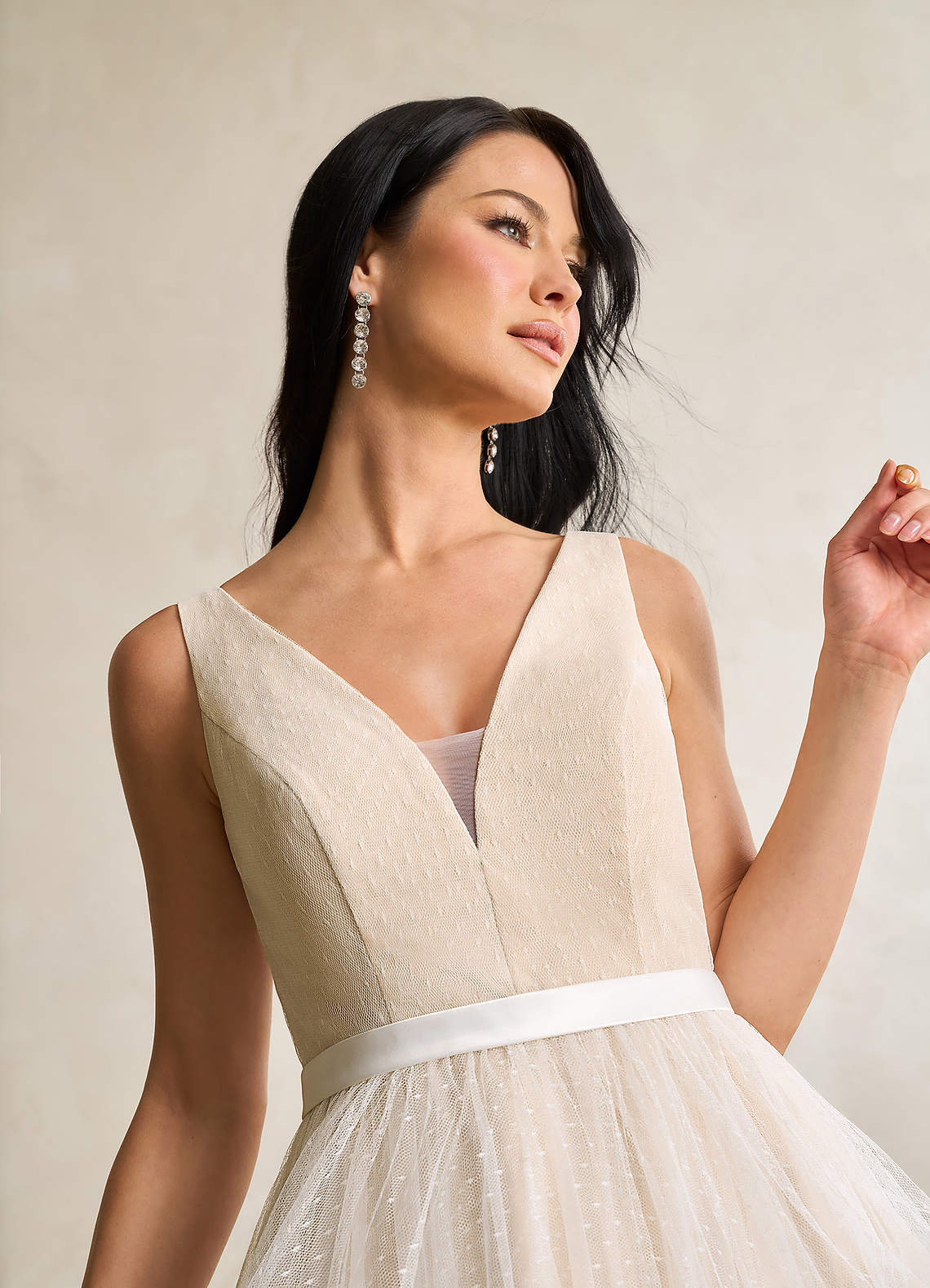 Azazie Windsor Diamond White Nude A-Line Bow Tulle Dress | Azazie