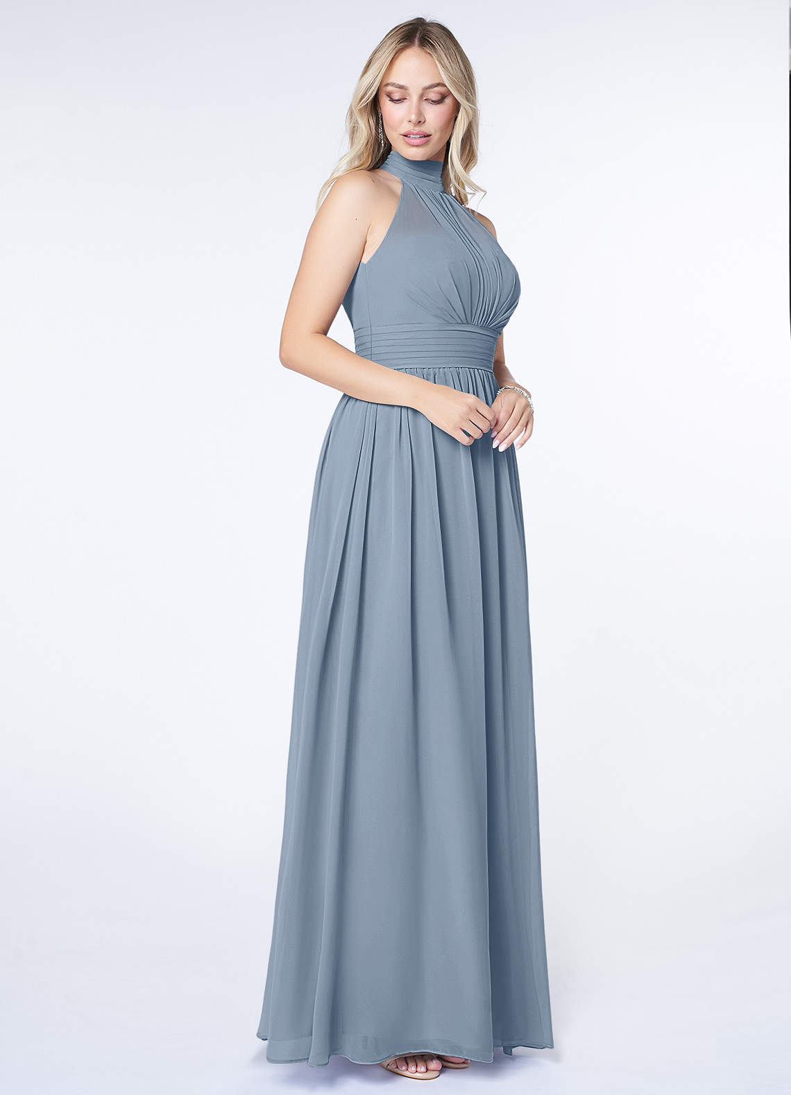 Azazie Iman Bridesmaid Dresses Dusty Blue A-Line A-Line Ruched Chiffon Dress image2