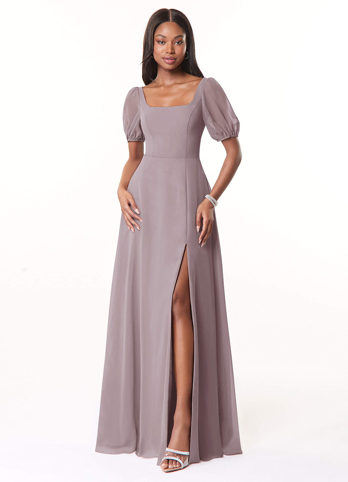 Azazie Alani Bridesmaid Dresses Dusk A-Line Square Neckline Chiffon Dress image1