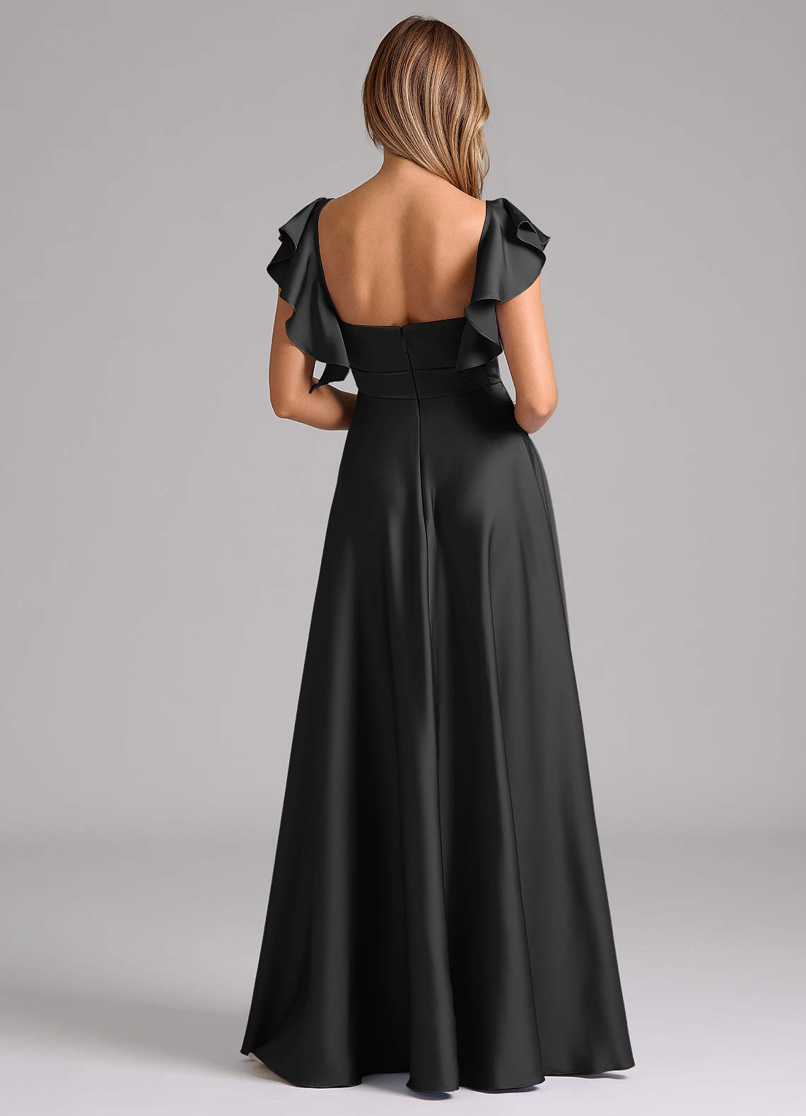 Azazie Leilani Bridesmaid Dresses Black A-Line Ruched Stretch Satin Dress image1