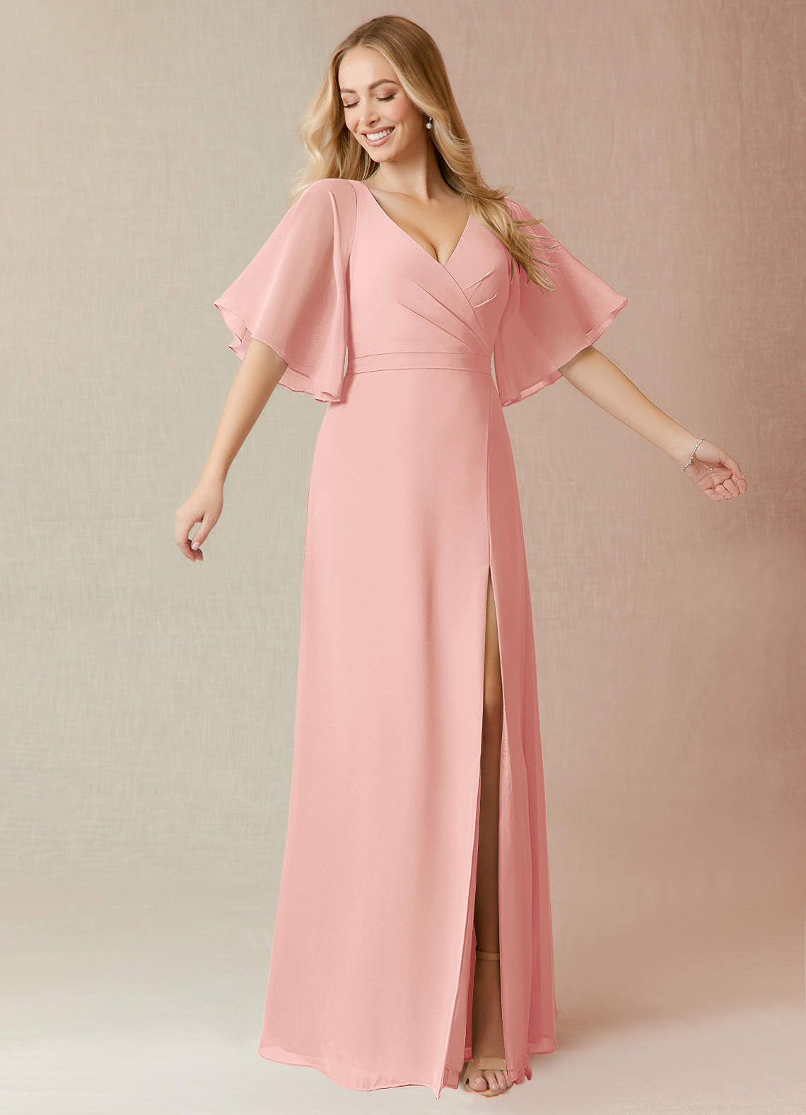 Azazie Cierra Bridesmaid Dresses Rosette A-Line V-Neck Chiffon Dress image1