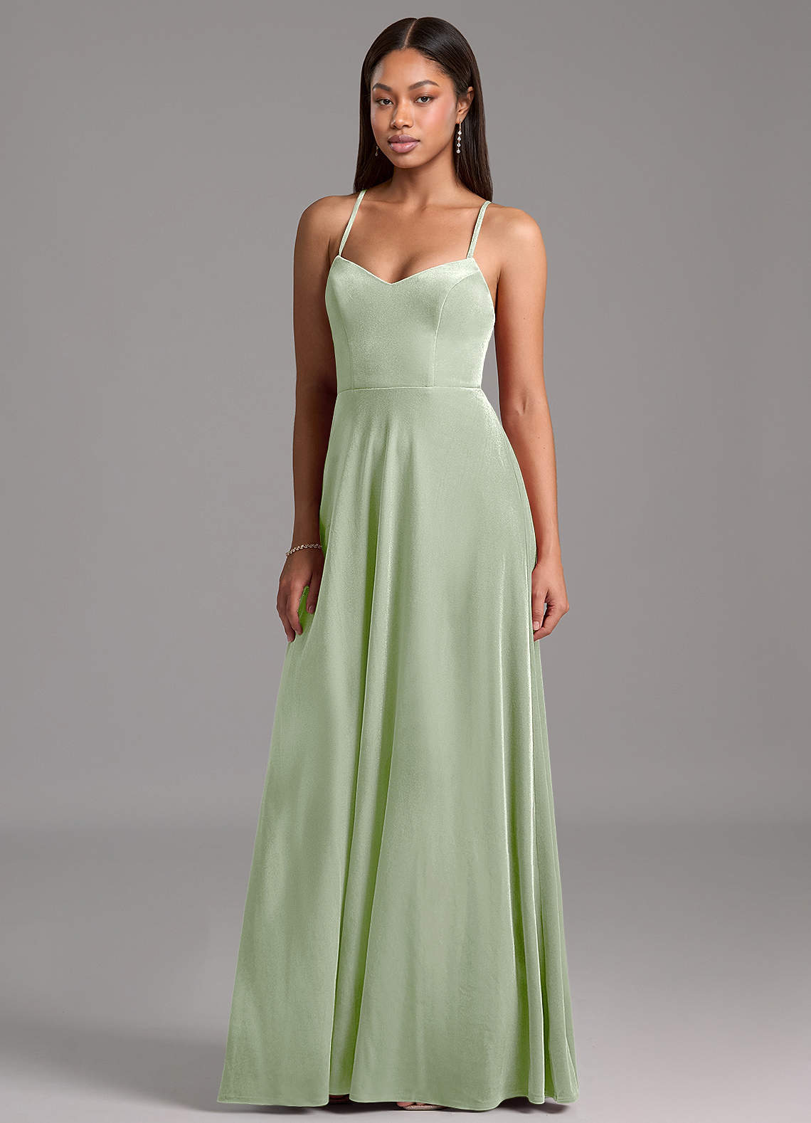 Azazie Mei Bridesmaid Dresses Dusty Sage A-Line Corset Velvet Dress image1