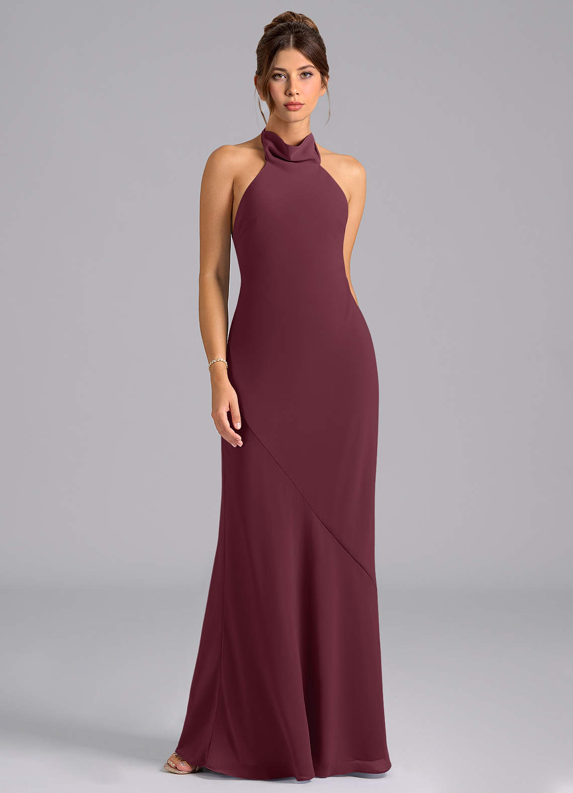Azazie Velli Bridesmaid Dresses Cabernet Mermaid High Neck Chiffon Dress image5