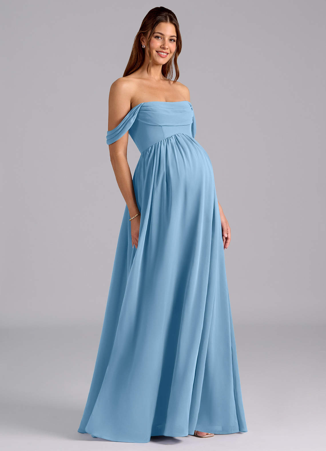 Azazie Saige vestidos de dama de honor de maternidad Vestido de Corte En A Plisado Hasta el suelo Gasa image1