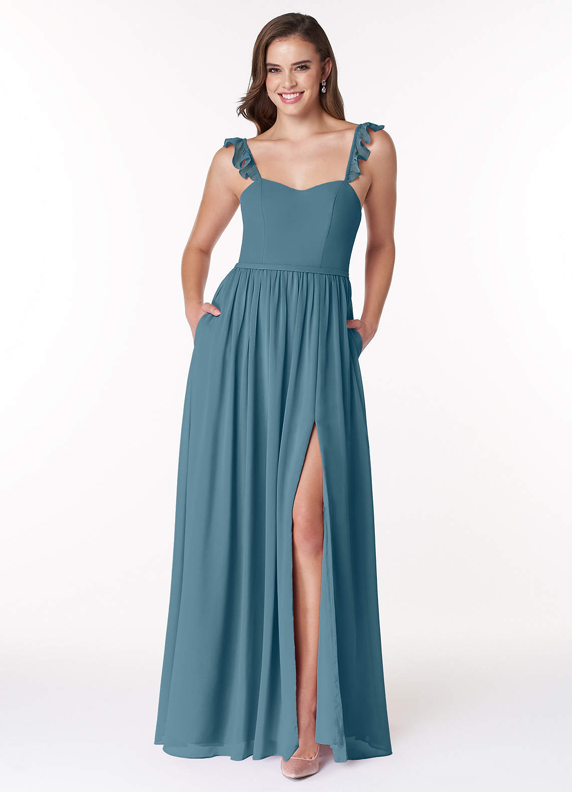 Azazie Metz At-home Try On Dresses Agave A-Line Sweetheart Ruched Chiffon Dress image1