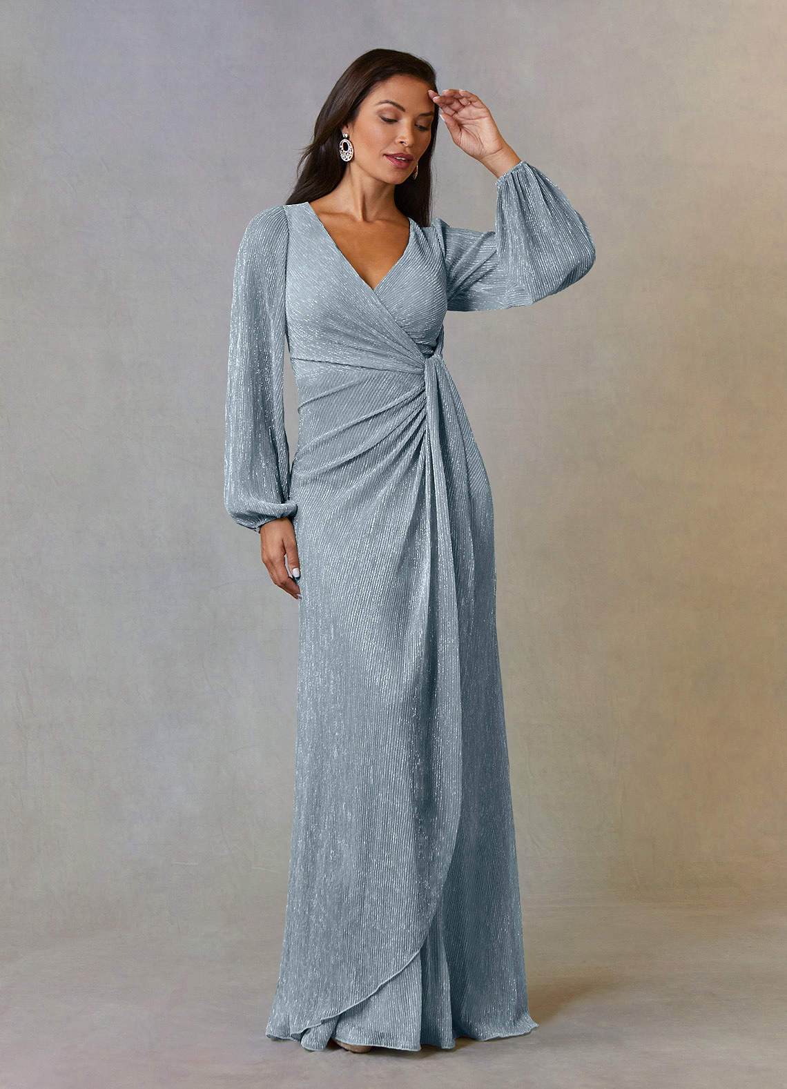 blue metallic mesh dress Azazie Sterling