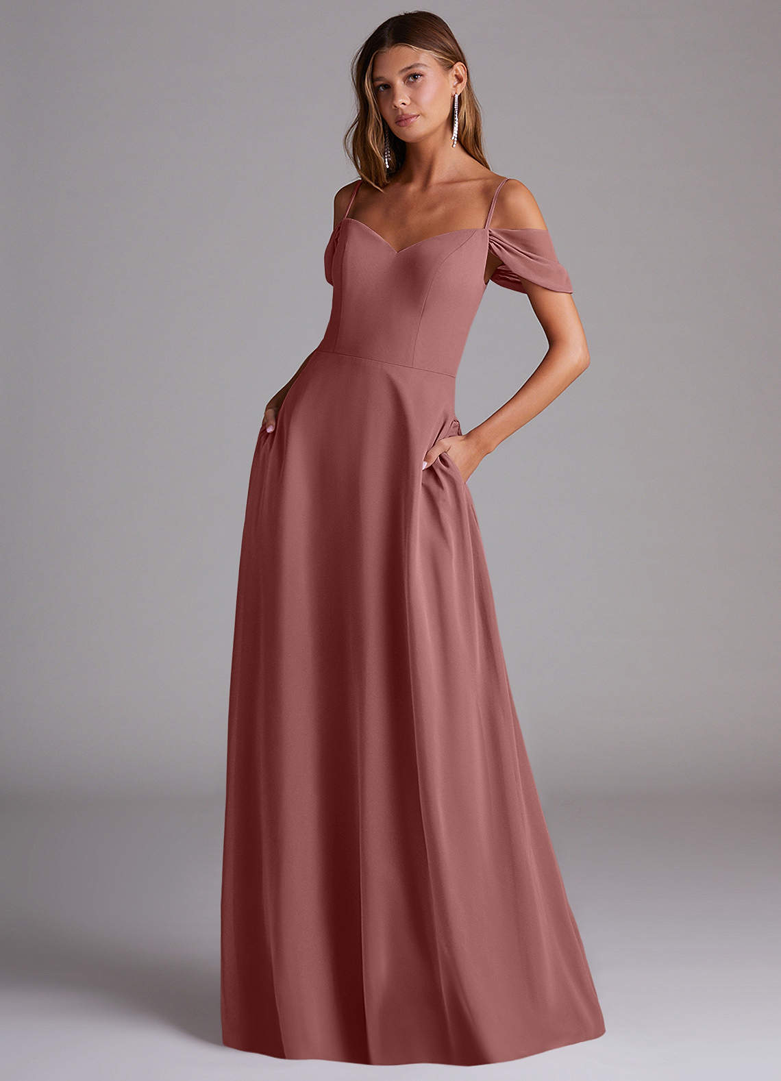 Azazie Marley Bridesmaid Dresses Desert Rose A-Line Off the Shoulder Chiffon Convertible Dress image1