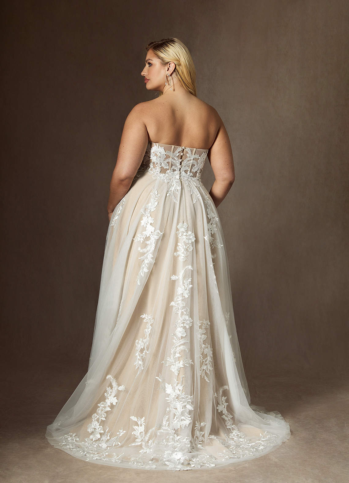 Azazie Aurorie Wedding Dresses Diamond White Nude A-Line Sequins Tulle Dress image10