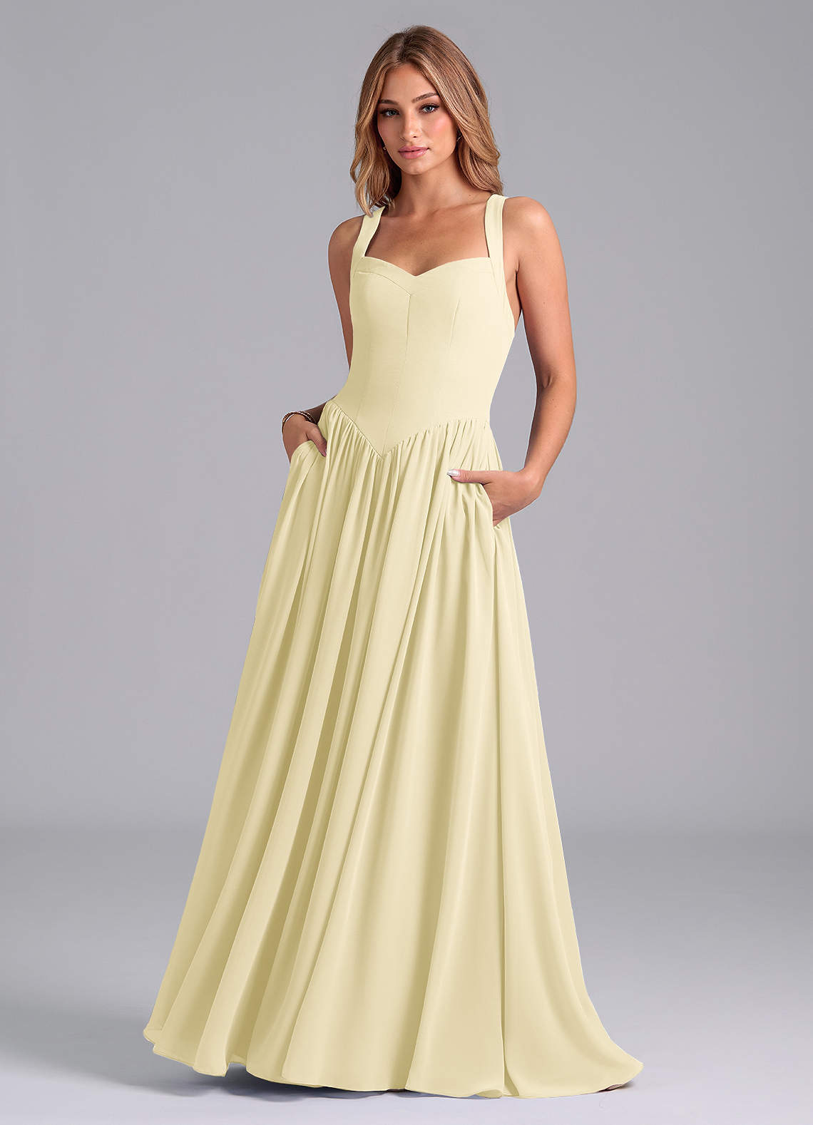 Azazie A-Line Sweetheart Floor-Length Chiffon Bridesmaid Dresses - Lemon Sorbet