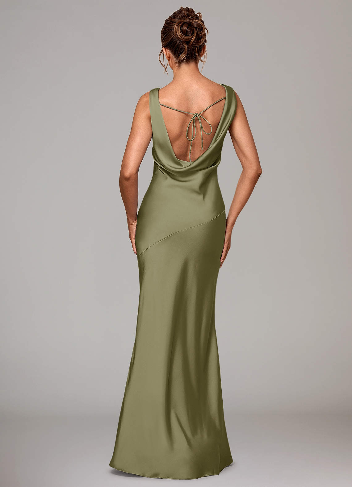 Azazie Rylina Vestidos de damas de honor Vestido de Pistacho de Satén Elástico de Corte Sirena image9