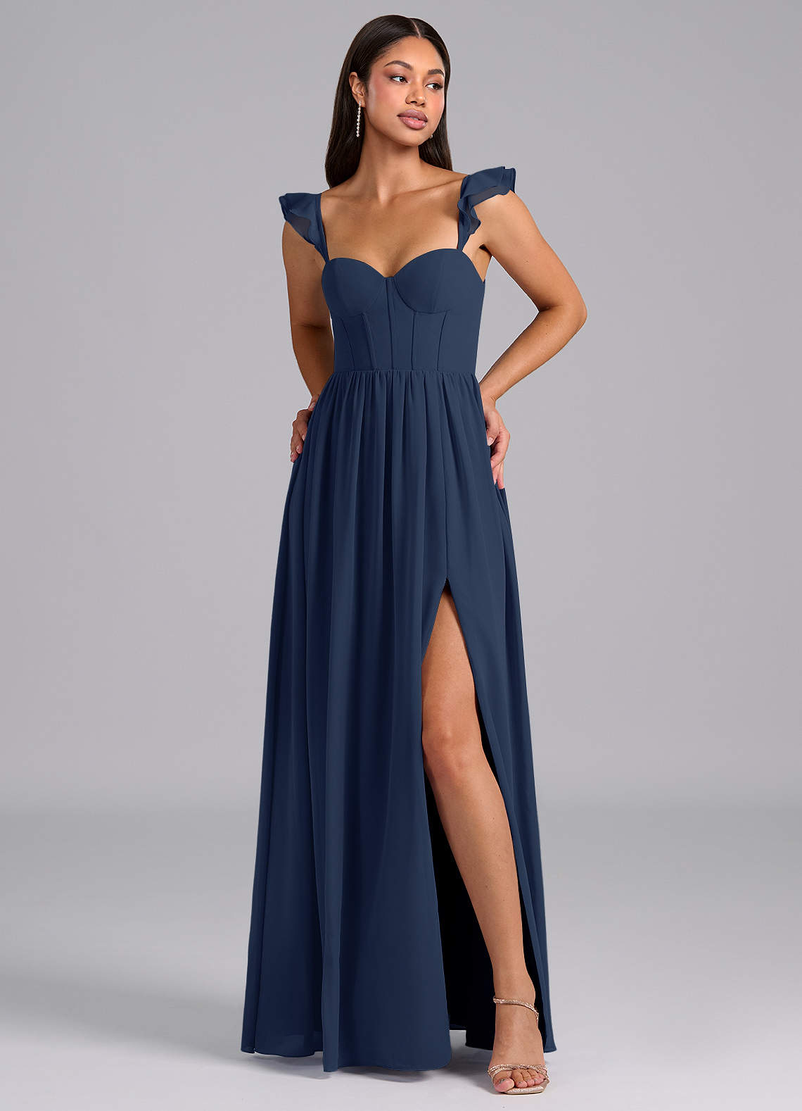 Azazie Denisse Bridesmaid Dresses Dark Navy A-Line Ruched Chiffon Dress image1