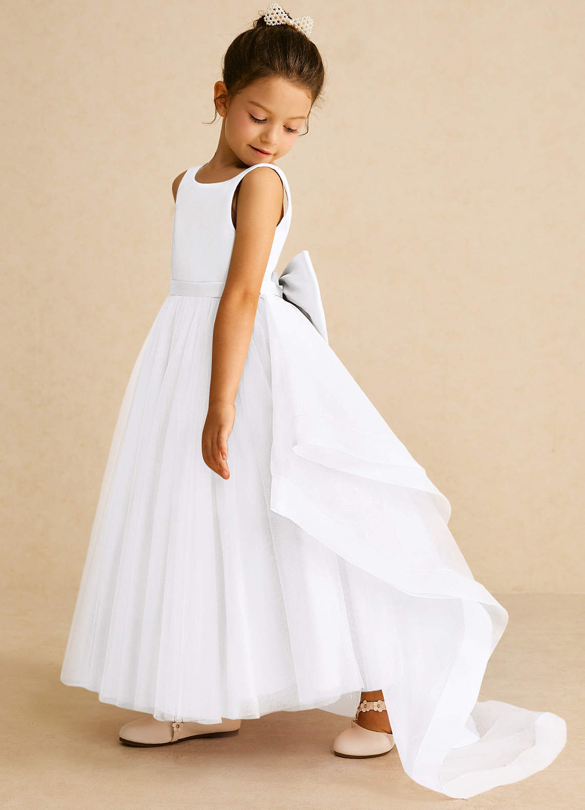 Azazie Pumpkin Flower Girl Dresses White A-Line Bow Tulle Dress image3