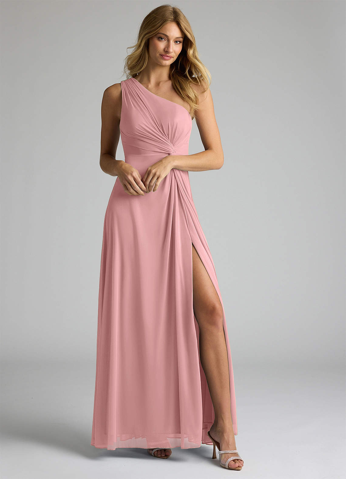 Azazie Brooke Abiti da Damigella Abito A-Line in Maglia Monospalla Rosa Polverosa image1