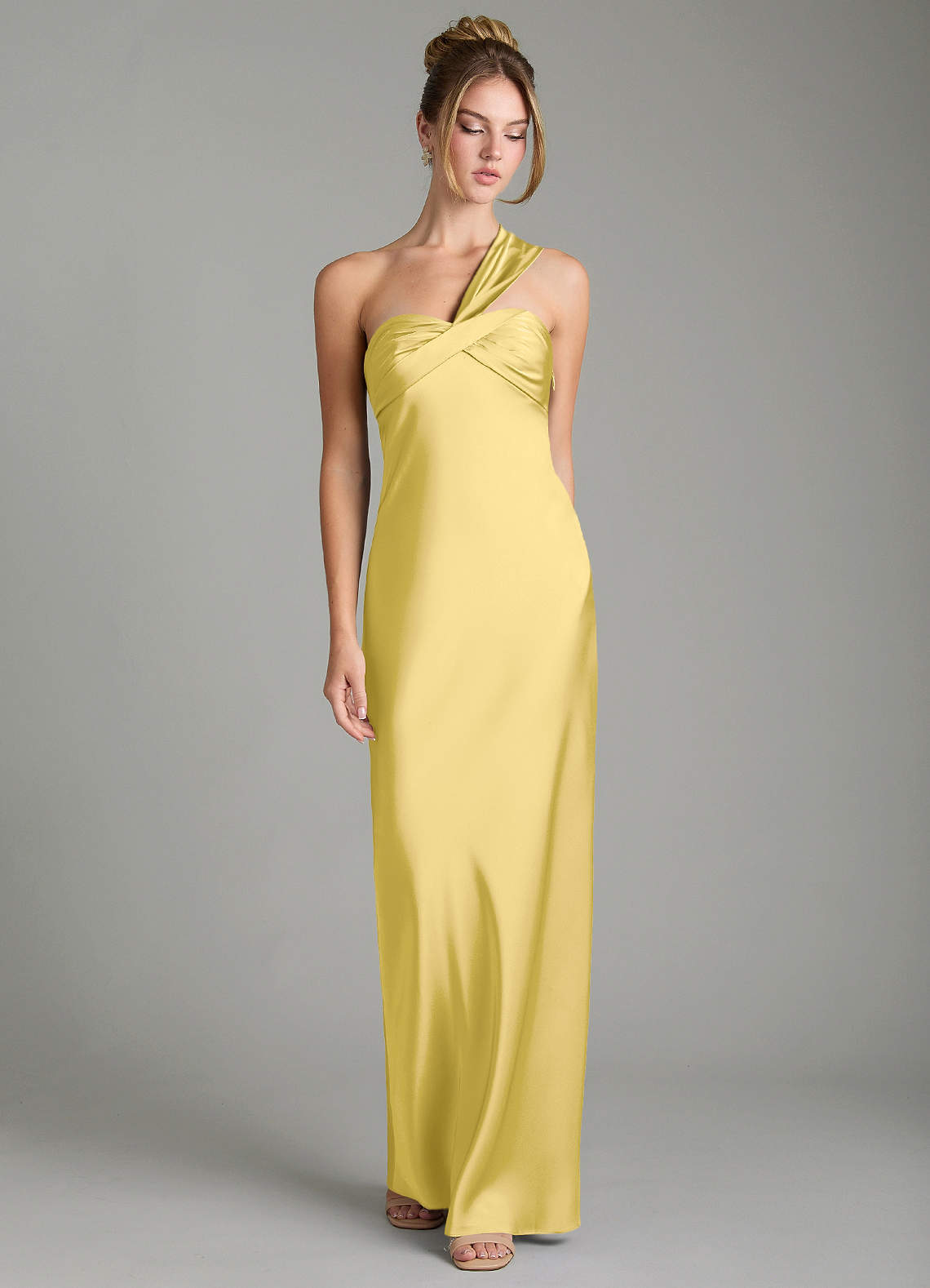 Azazie Margot Canary Stretch Satin Bridesmaid Dresses | Azazie